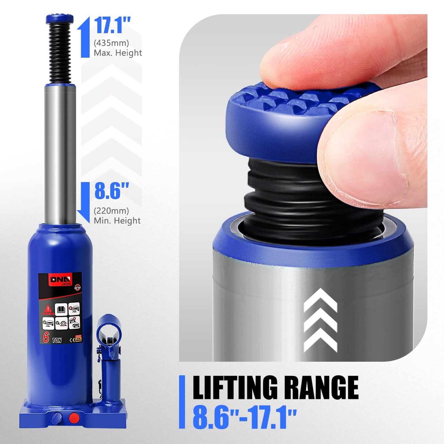 DNA MOTORING 6 tons / 13228 lbs Lifting Automotive Welded Hydraulic Bottle Jack for Repair Vehicle, Pickup, Truck, w/Manual Handle, Blue,TOOLS-00356