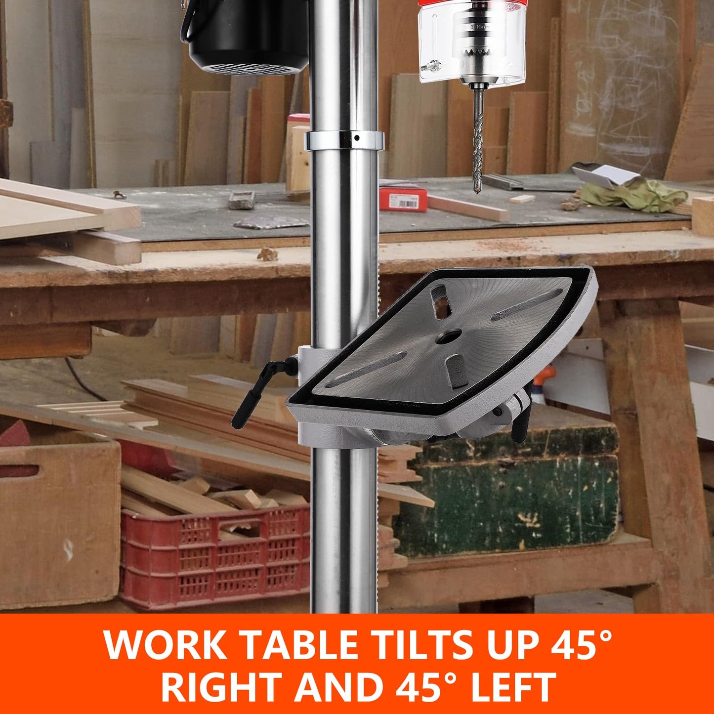 13 in Benchtop Drill Press, 7.5 Amp 120V, 288-3084 RPM Variable Speed Cast Iron Bench Drill Press, 0-45°Tilting Worktable, Tabletop Drilling Machine for Wood Metal