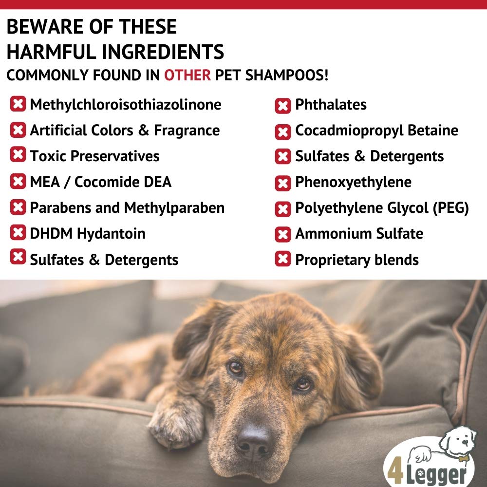 4Legger All Natural Organic Oatmeal Dog Shampoo for Itchy Skin with Aloe, Coconut & Lavender Essential Oil, Hypoallergenic, Moisturizing for Normal, Dry, Itchy, or Sensitive Skin, USA Made, 16 oz