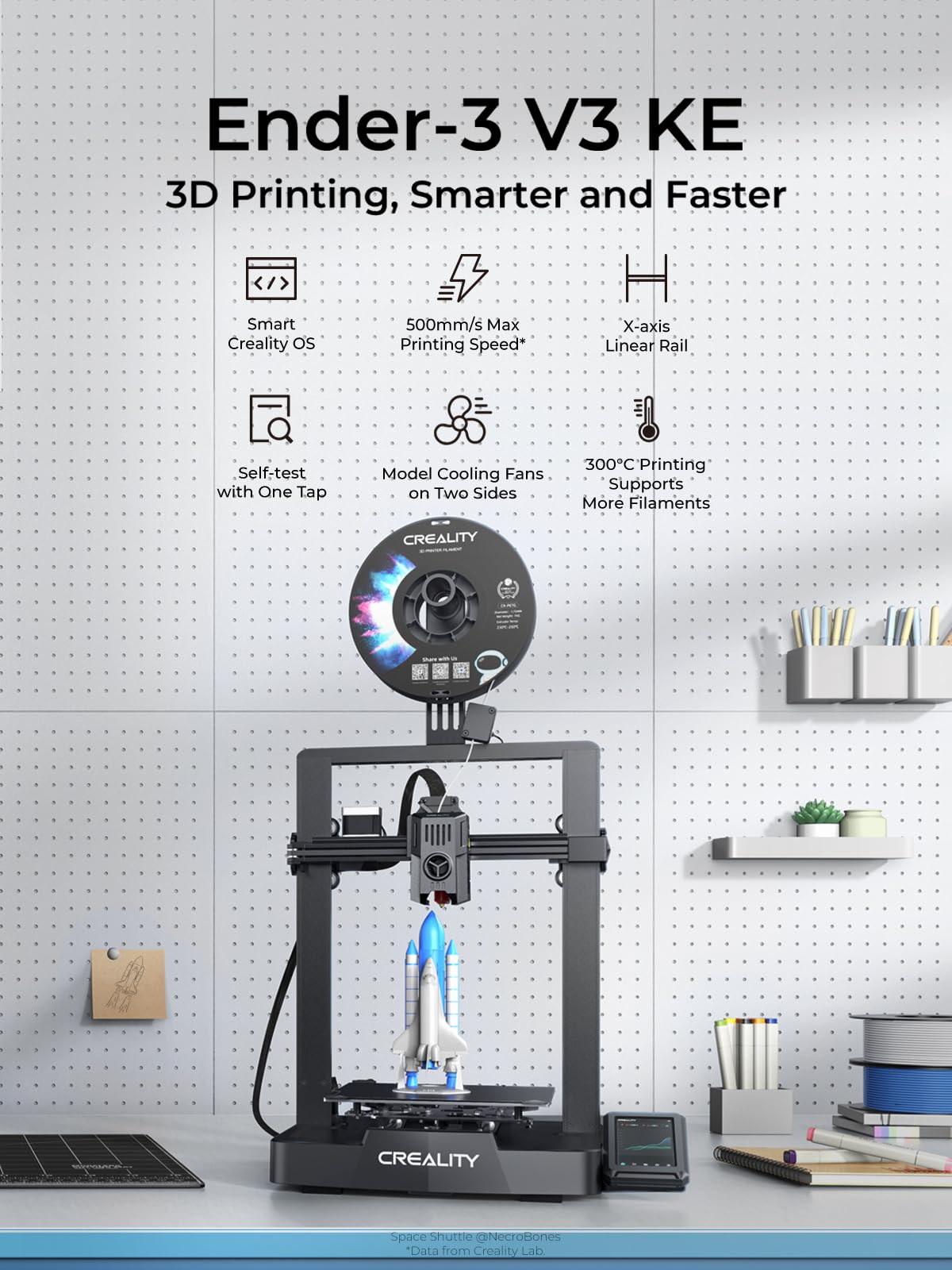 Creality Ender-3 V3 KE 3D Printer, 500 mm/s High-Speed Printing with Auto-Leveling, Sprite Direct Extruder Supports 300℃ Printing, Ultra-Smooth and Stable, 220×220×250 mm Print Volume