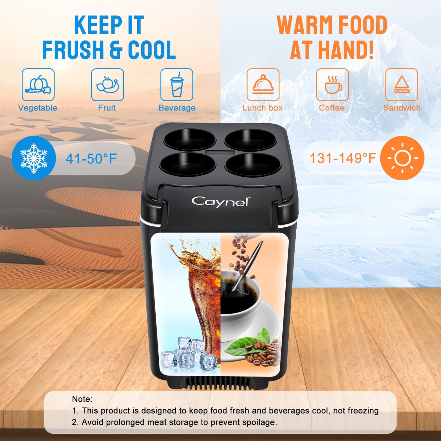 CAYNEL 12V 6 Quart Personal Thermoelectric, 6 Liter Capacity, Portable Electric Cooler Warmer with 12V DC, Small Fridge for Car, RV, and Camping Use