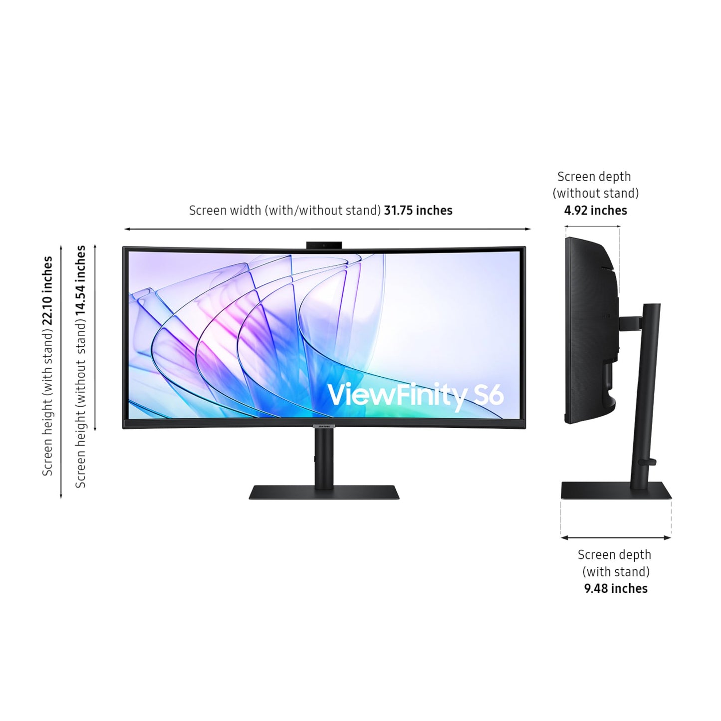 SAMSUNG 34-Inch ViewFinity S65VC Series Ultra-WQHD Curved Computer Monitor, 100Hz, AMD FreeSync, HDR10, USB-C, Built-in Speaker, Camera, KVM Switch, Eye Care, Eco-Packaging, LS34C650VANXGO, Black