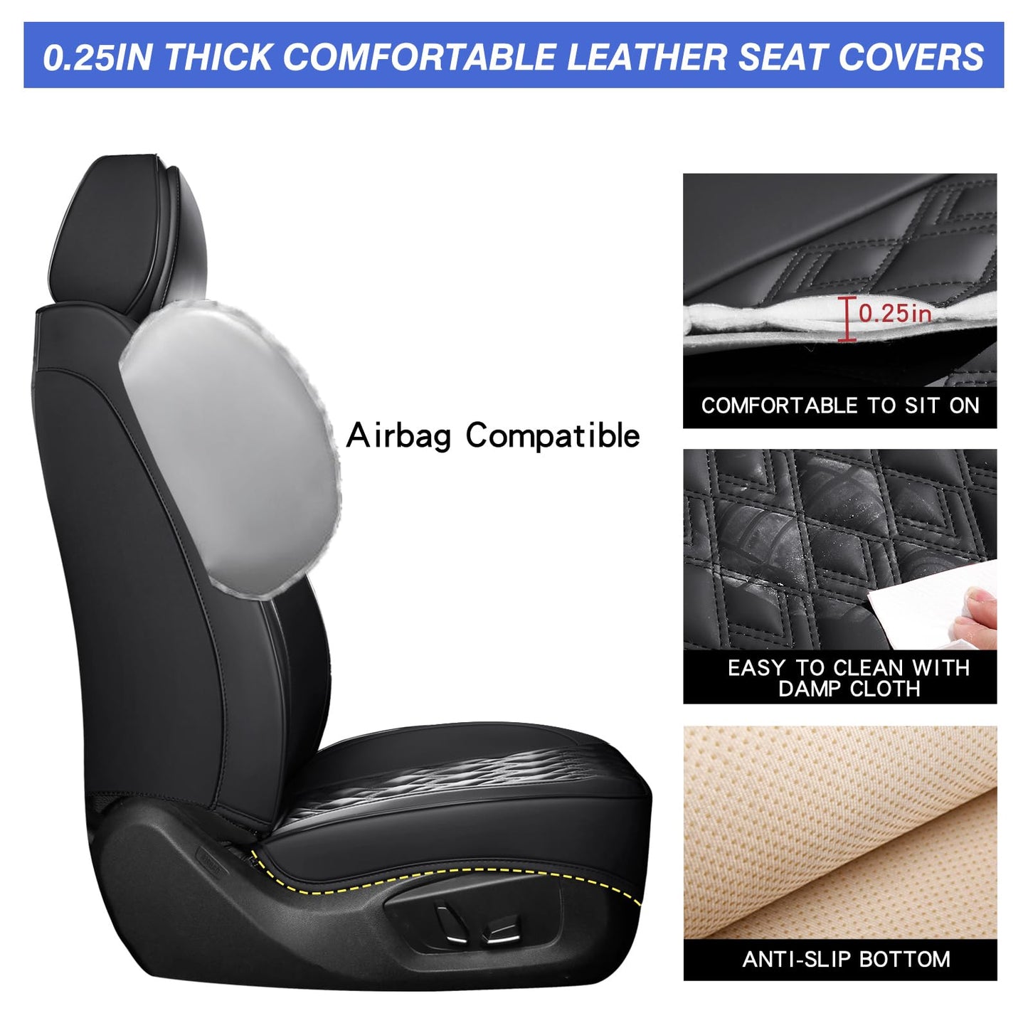 COMFDRIVE Car Seat Covers Full Set, Leather Seat Covers for Cars, Car Seat Protector Waterproof, Non-Slip Car Interior Covers Fit for Most Cars, SUV, Vans, Trucks,5Seaters,Full Set,Black