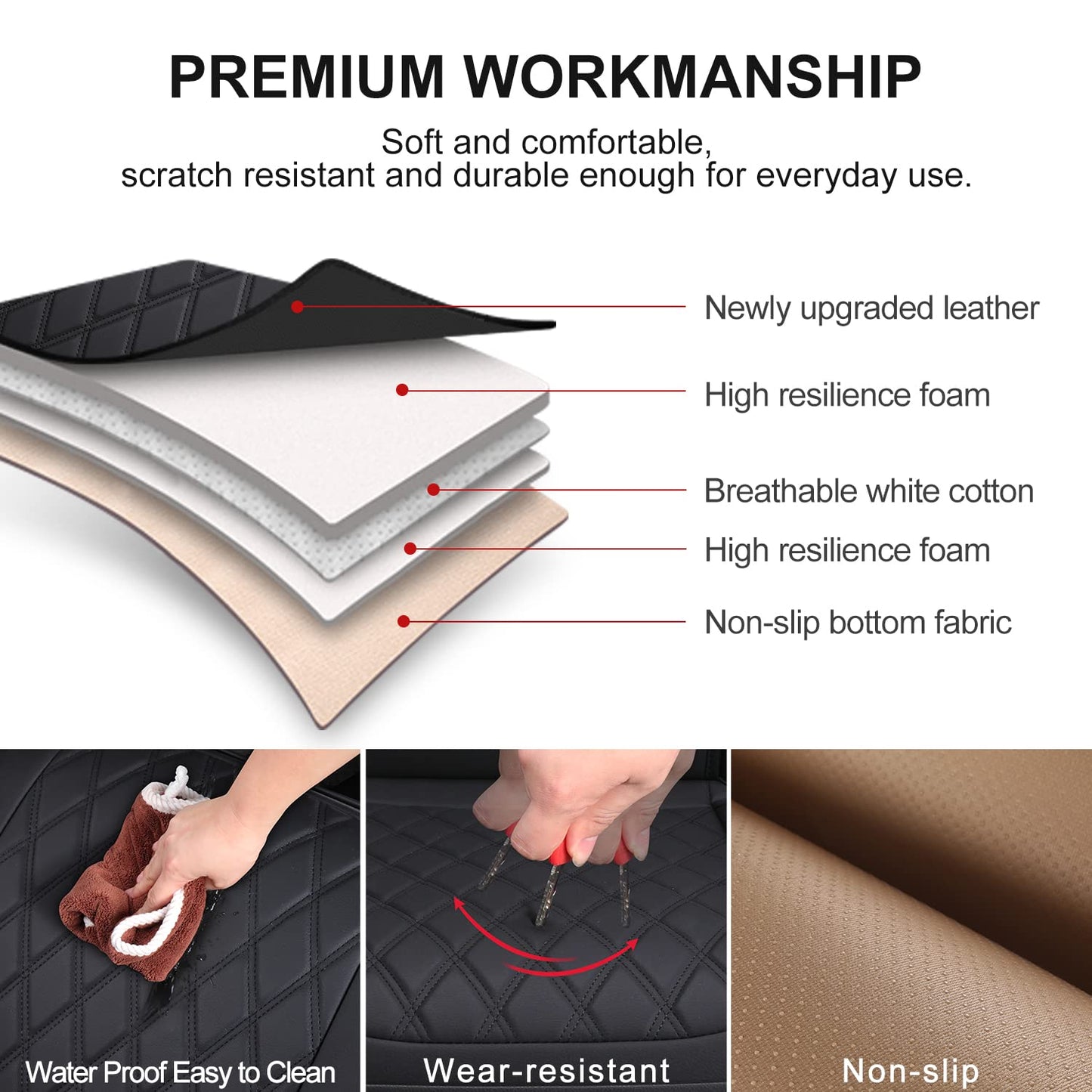 2 Pack Leather Front Car Seat Cover, Anti-Slip and Full Wrap Driver Car Seat Protectors with Storage Pocket, Luxury Waterproof Bottom Auto Seat Cushion Pad Mat for Most Vehicles(Black)