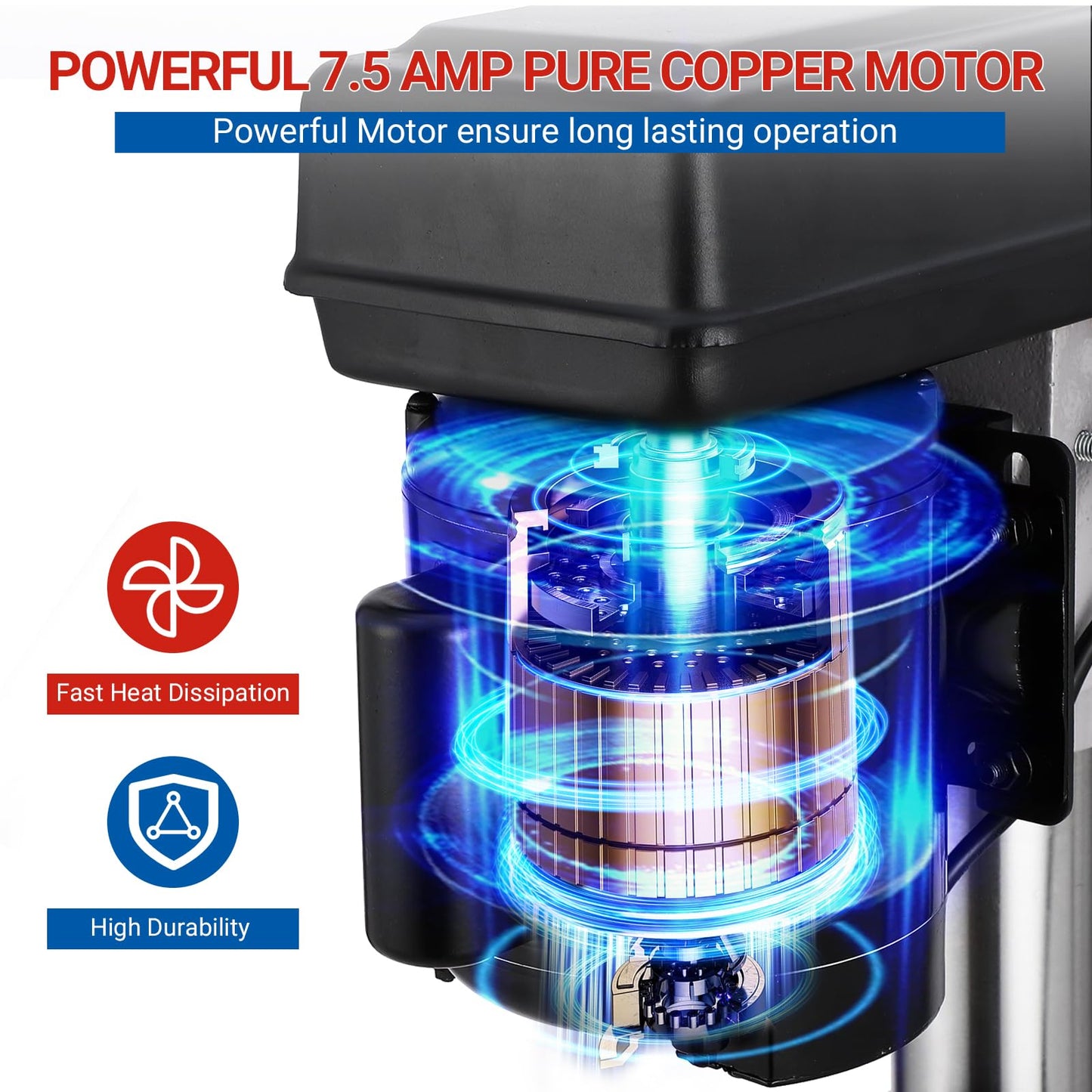 13 in Benchtop Drill Press, 7.5 Amp 120V, 288-3084 RPM Variable Speed Cast Iron Bench Drill Press, 0-45°Tilting Worktable, Tabletop Drilling Machine for Wood Metal