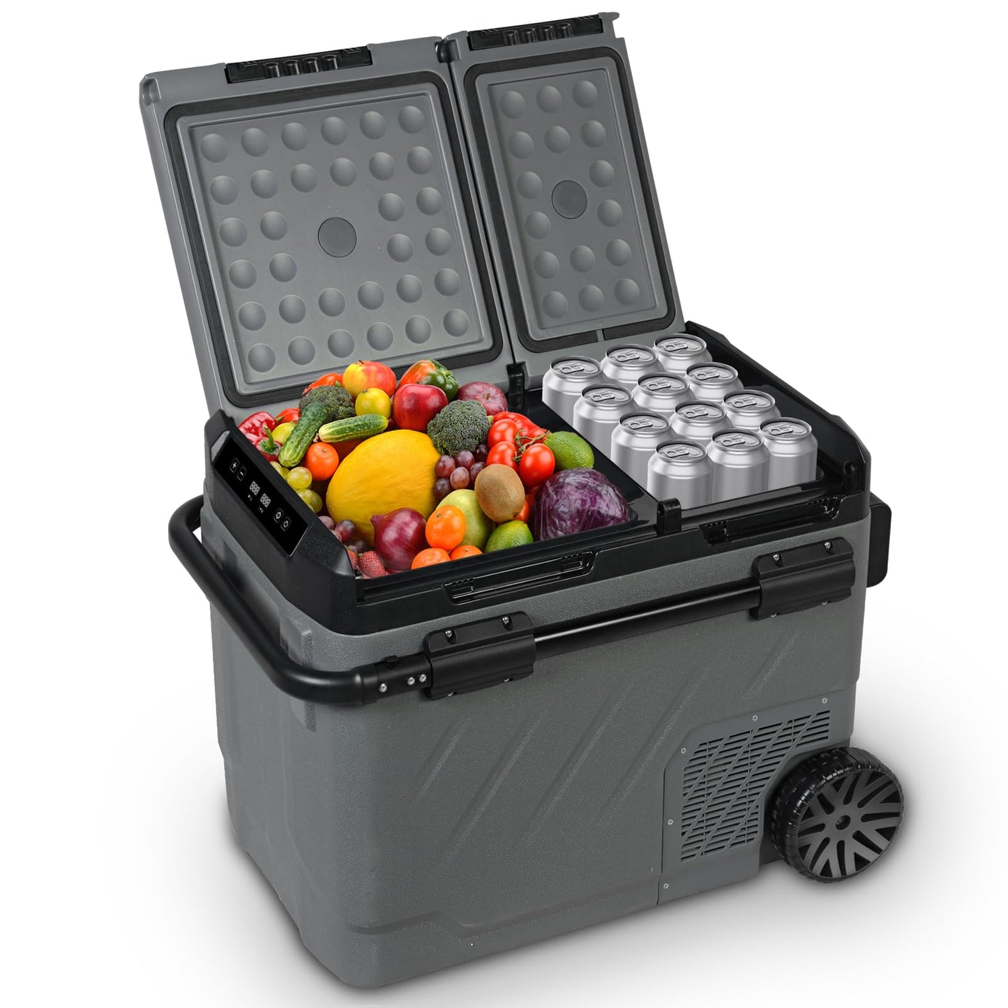 YELLOW JACKET 12v Car Refrigerator, 52-Quart Portable Freezer Electric Cooler with Wheels, 12V Car Fridge for Outdoor Camping Travel,12/24V DC 110~240 Volt AC Refrigerator for Home,RV, Offic