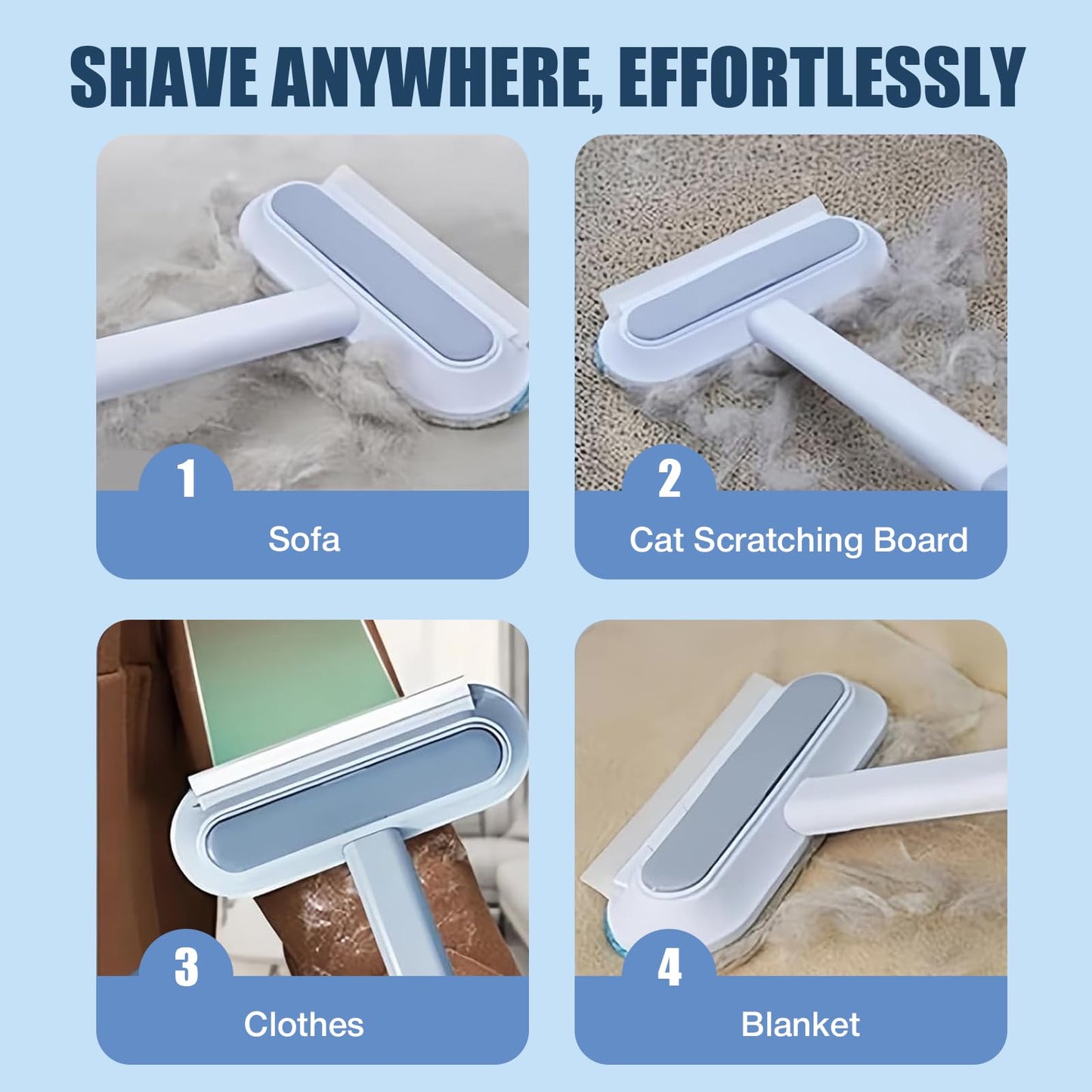 YoPoLL Pet Hair Remover 4 in 1- Reusable Long Handle Dog Hair Remover Brush, Washable Lint Cleaner for Dog and Cat Hair, Gentle on Furniture, Multifunctional Hair Removal Brush, 2 Pcs Carpet Scraper