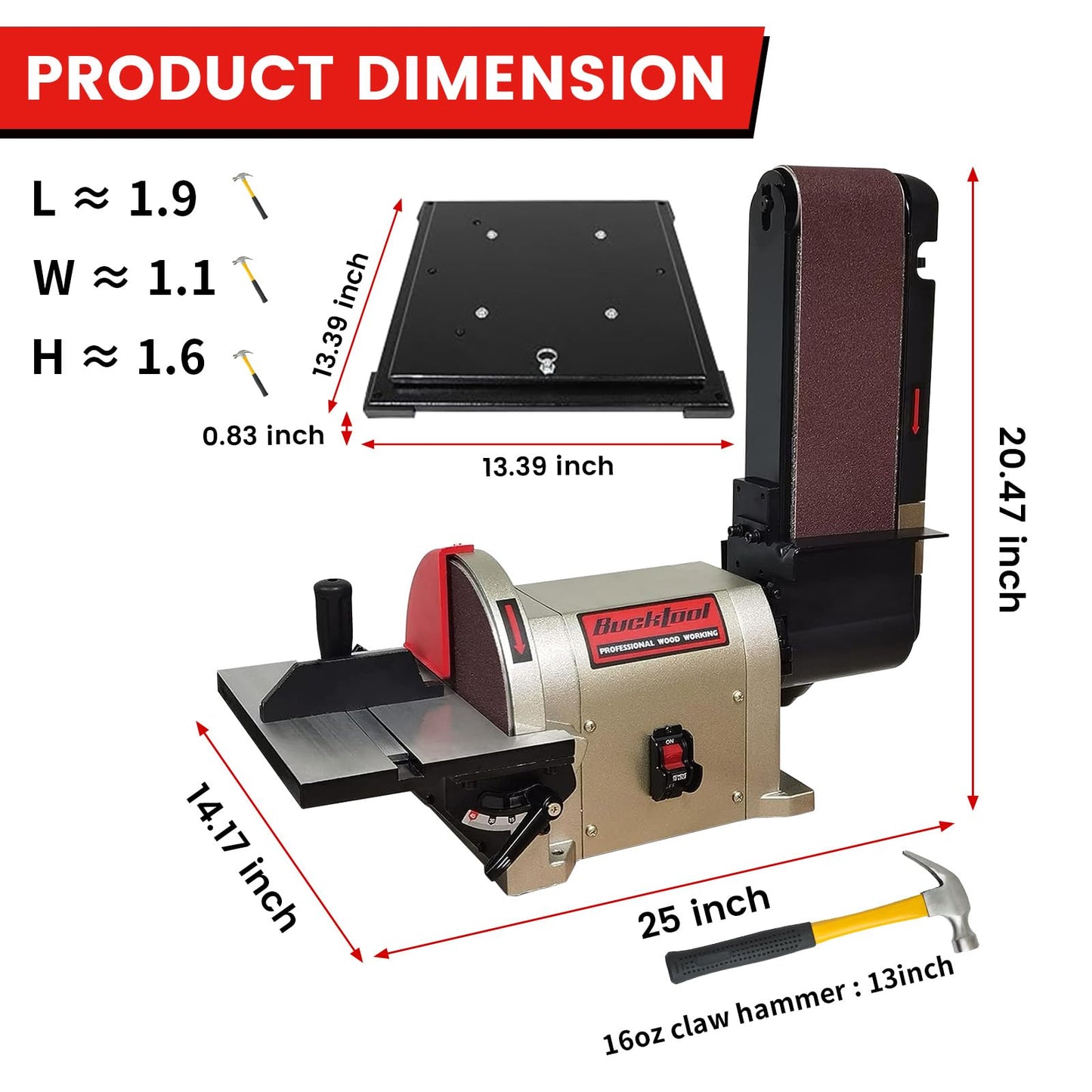 BUCKTOOL Bench Belt Sander with Rotating Base and Dust Collection Fitting, Belt Sander for Woodworking 4 in. x 36 in. Belt & 8 in. Disc with 3/4HP Direct-drive Motor with Rotating Base, BD4801