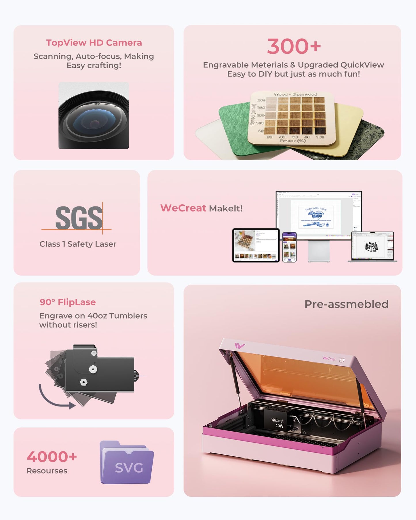 WECREAT Vista 10W Laser Engraving Machine with 9-in 1 Rotary, Smart HD Camera, Compact Diode Desktop Laser Engraver for Beginners DIY Hobbyist Wood Leather Glass Metal Jewelry Gifts Making