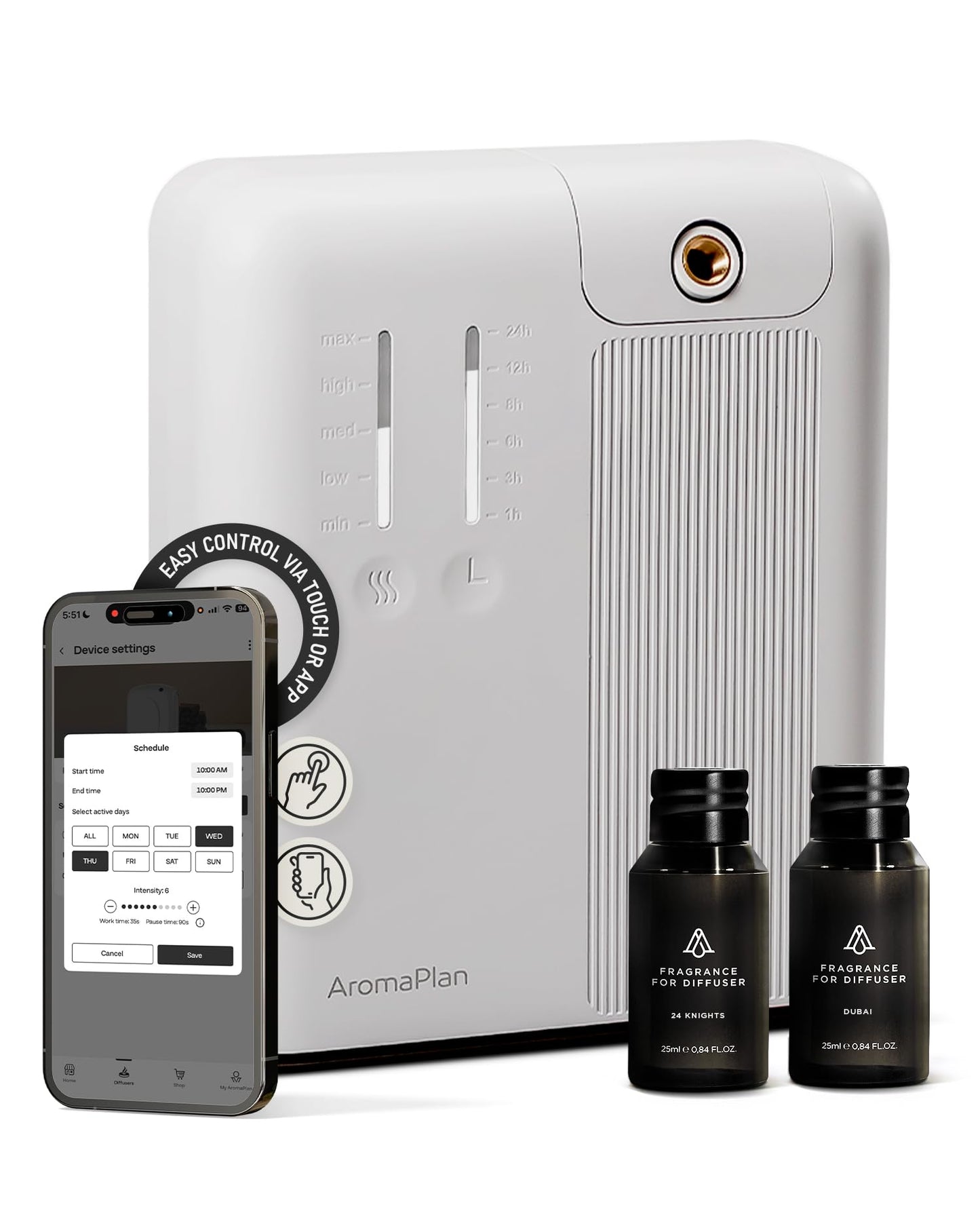 AromaPlan 2025 Waterless HVAC Scent Diffuser Whole House & Commercial Diffuser, 2 Fragrances Included-Smart, Cold-Air Waterless Scent Air- App Control, AC, 2000 Sq. Ft Coverage,White