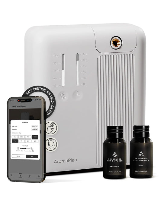 AromaPlan 2025 Waterless HVAC Scent Diffuser Whole House & Commercial Diffuser, 2 Fragrances Included-Smart, Cold-Air Waterless Scent Air- App Control, AC, 2000 Sq. Ft Coverage,White
