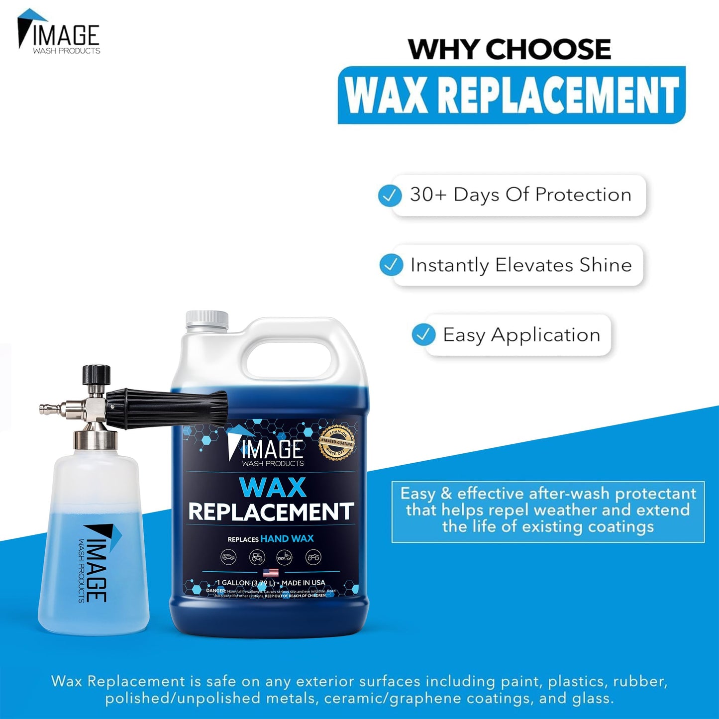 Image Wash Products Wax Replacement (Foamable) - Protectant forTrucks/RV's/Cars/Boats/Trailers/Equipment. Foam On/Rinse Off (128 Fl Oz)