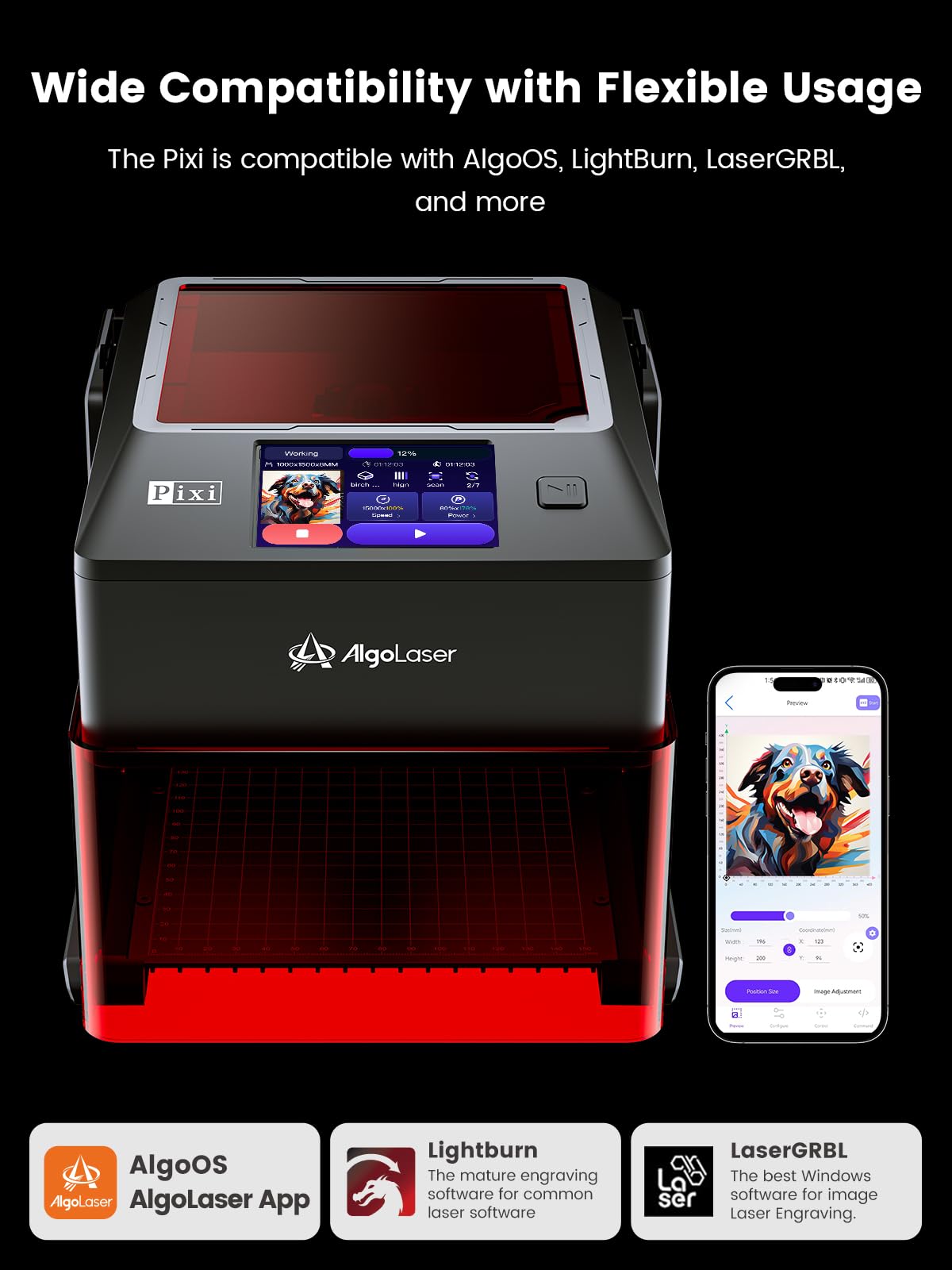 AlgoLaser 10W Portable Laser Engraver Machine: Smart Laser Engraver/Cutter with 3.5" Touchscreen & 2.0 AlgoOS System - Hand Draw/Wireless Transmission/Offline - Laser Engraving for Wood,Metal,Glass