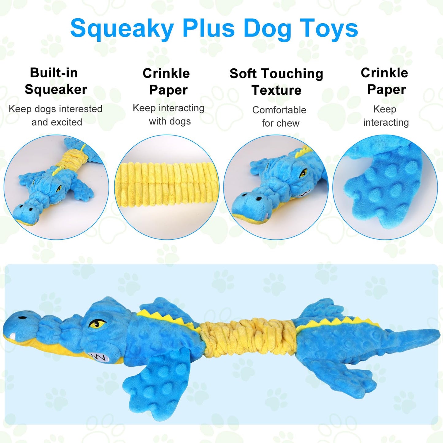 Homounter Dog Toys Cute Crocodile Squeaky Plush Pet Toy for Small to Large Breeds Interactive Chew Toy with Whistle & Crinkle Paper Tough Pet Toys for Aggressive Chewers and Puppies & Dog Lovers