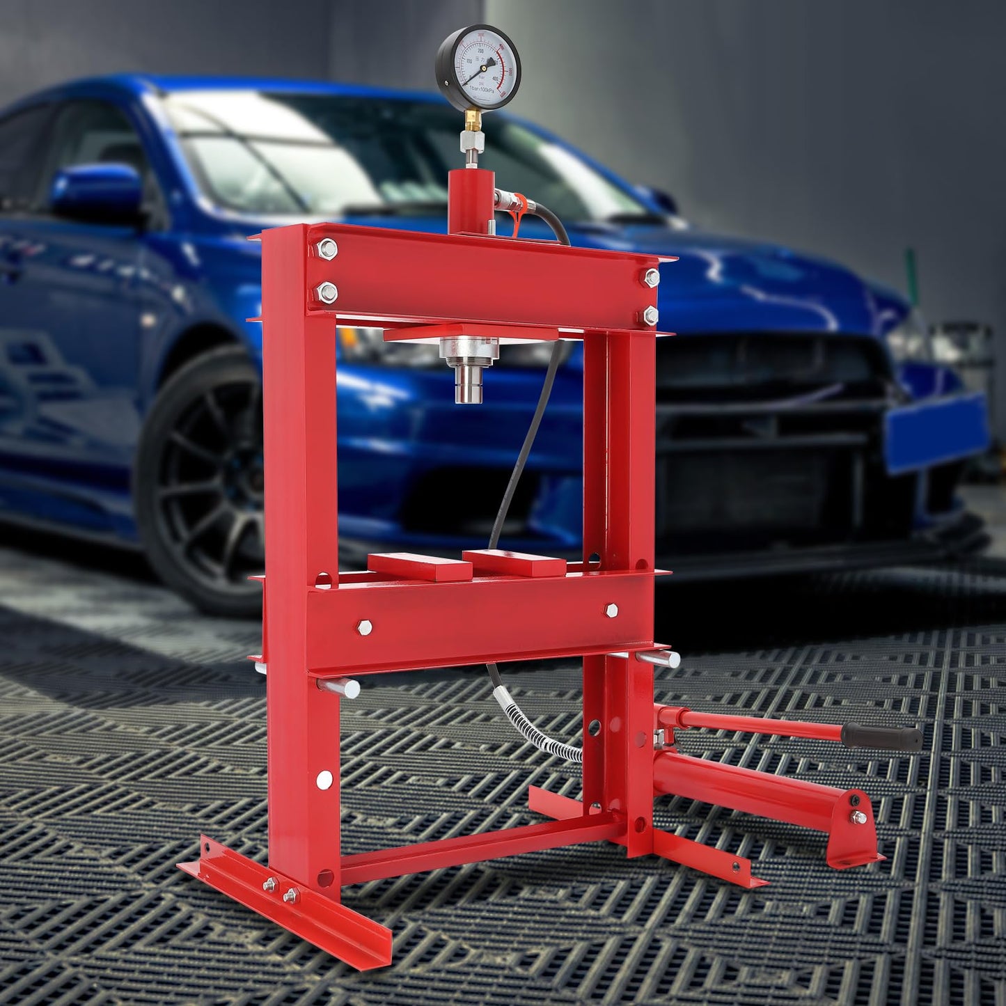 10T Hydraulic Benchtop Press, H-Frame Garage Floor Press, Hydraulic Benchtop Press with Pressure Gauge, Heavy Duty Adjustable Hydraulic Garage Press Machine for Mechanical Workshops, Garages
