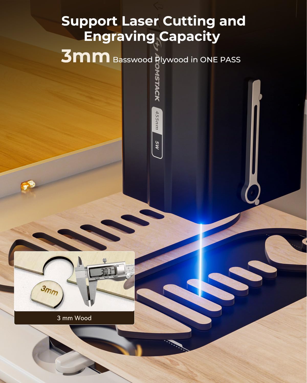 ATOMSTACK P1 5W Laser Engraver, Laser Cutter, Unibody Laser Engraving Machine, 10000 mm/min, 5000mW Diode for Beginners DIY, Wood, Leather, Acrylic, Metal, Portable, Single Laser, Class 1 Safe