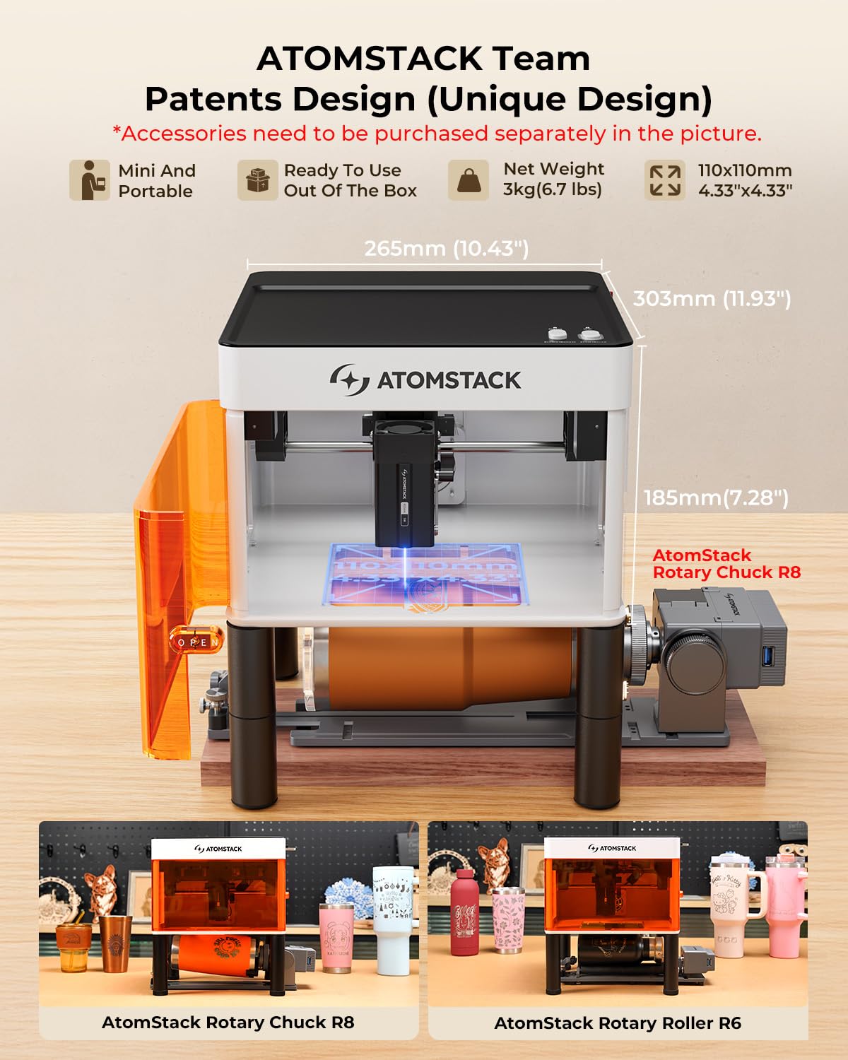 ATOMSTACK P1 5W Laser Engraver, Laser Cutter, Unibody Laser Engraving Machine, 10000 mm/min, 5000mW Diode for Beginners DIY, Wood, Leather, Acrylic, Metal, Portable, Single Laser, Class 1 Safe