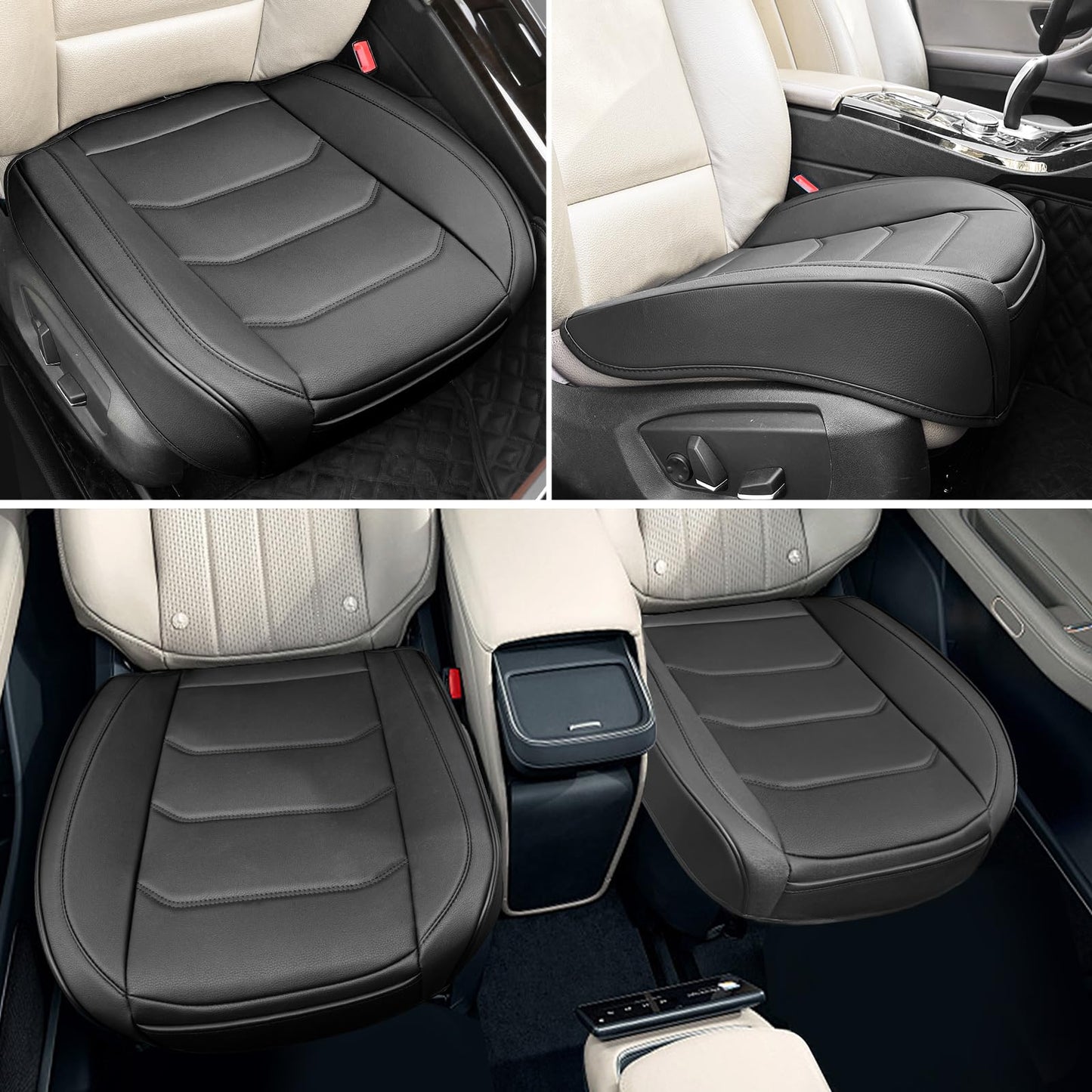 BOPUOVRE Car Seat Cover for Luxury & Comfort - PU Leather, Anti-Slip, Full Wrap Protection with Storage Pocket for Bottom Cushion - Universal Fit for 95% of Vehicles (Black,1 Piece)