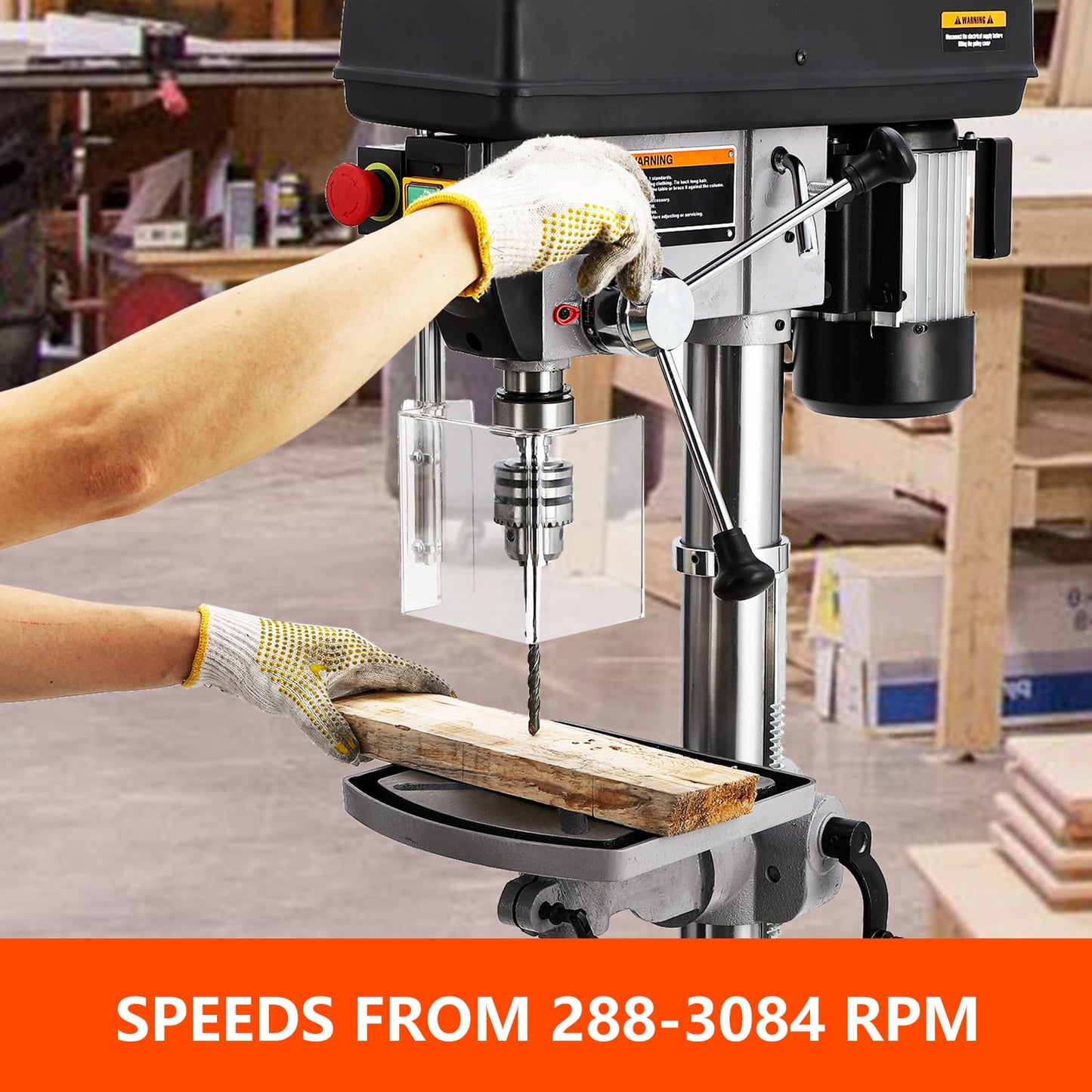 Garvee 13 in Floor Drill Press, 7.5 Amp 120V Pure Copper Motor with Swing-away Safety Guard, 288-3084 RPM Variable Speed, 0-45°Tilting Worktable, Tabletop Drilling Machine for Wood Metal