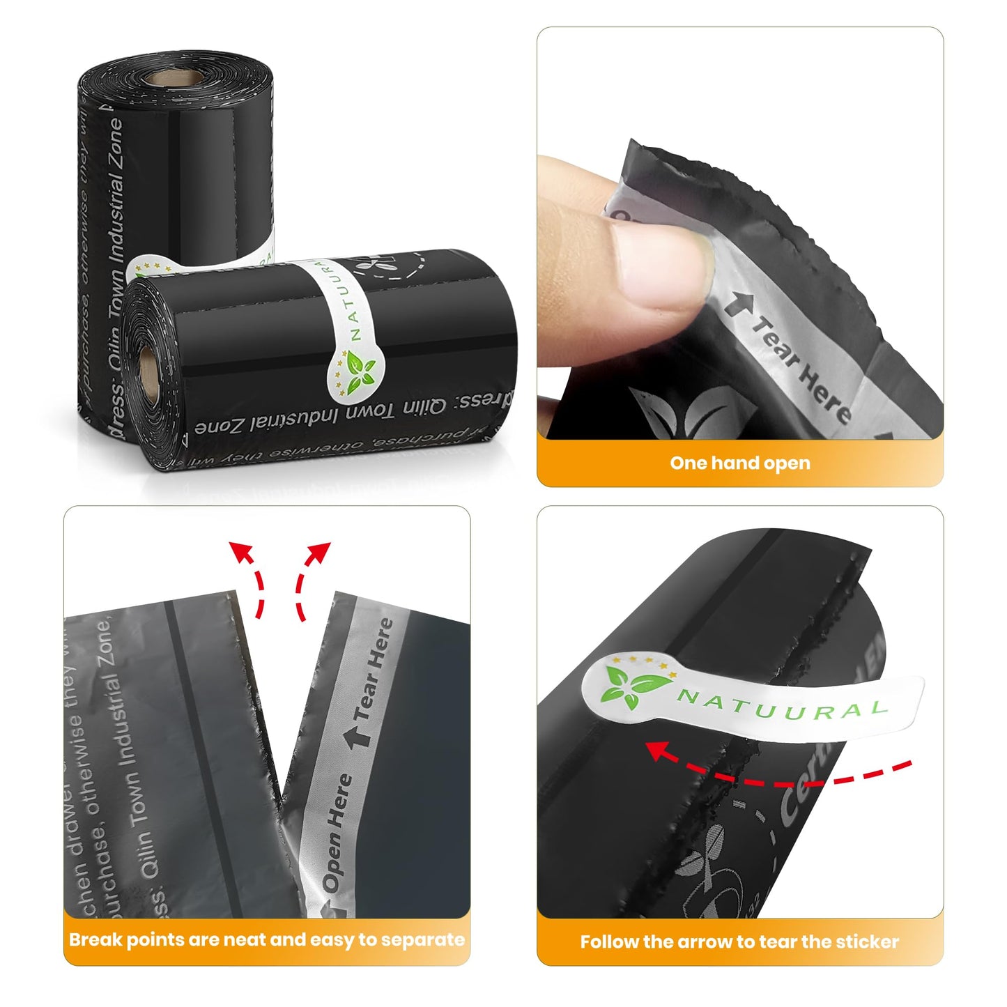 Certified Compostable Dog Poop Bags-270 Bags 18Rolls, Poop Bags for Dogs Made of Cornstarch - ASTM D6400 By USA, Leakproof Easy Open, Unscented Dog Waste Bags (Black)