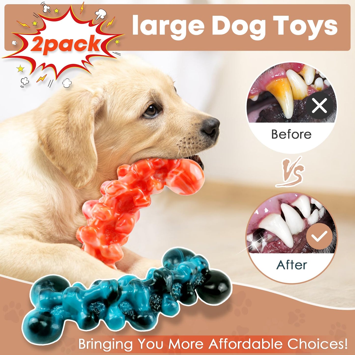 WOWBALA Dog Toys for Aggressive Chewers - Super Chewer Dog Toy for Large Dogs - Durable Tough Chew Toy - Indestructible Dogs Toys for Medium, Large Breed