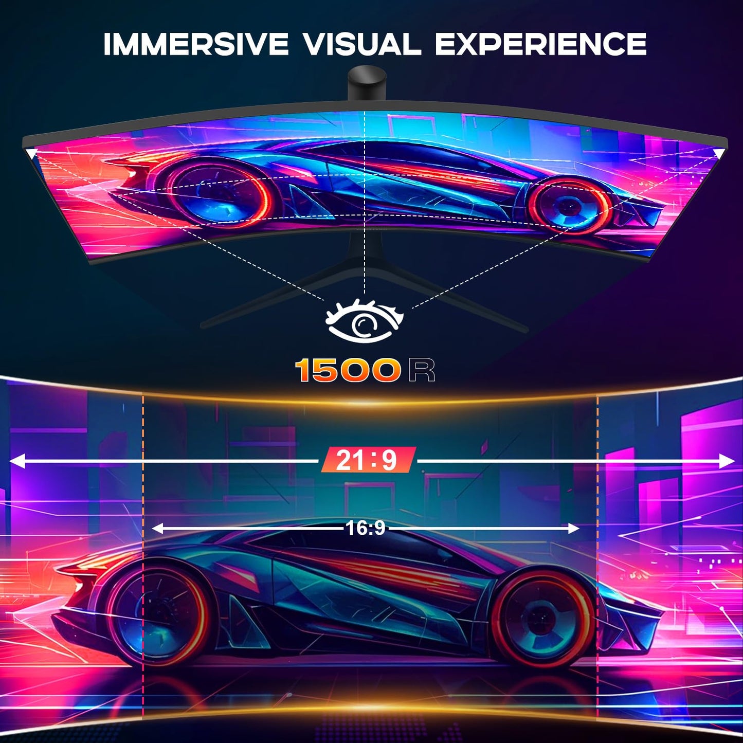 34 Inch Curved Monitor with Speaker, 180Hz UWQHD 3440x1440 Ultrawide Curved Gaming Monitor Split Screen, 4000:1 Contrast, sRGB 126%, FreeSync & G-SYNC, HDMI, DisplayPort, VESA, Height/Tilt/Swivel