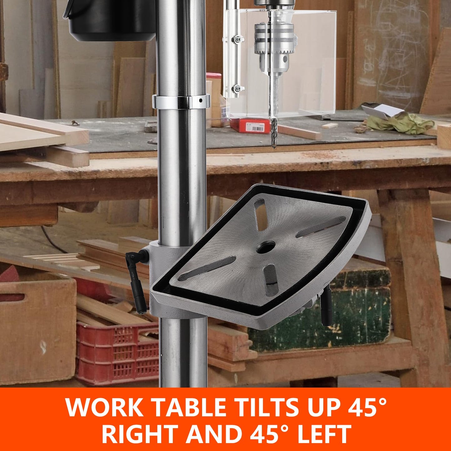 17 in Floor Drill Press with Swing-away Safety Guard, 12 Amp 120V Pure Copper Motor, 200-3630 RPM Variable Speed, 0-45° Tilting Worktable, Tabletop Drilling Machine for Wood Metal