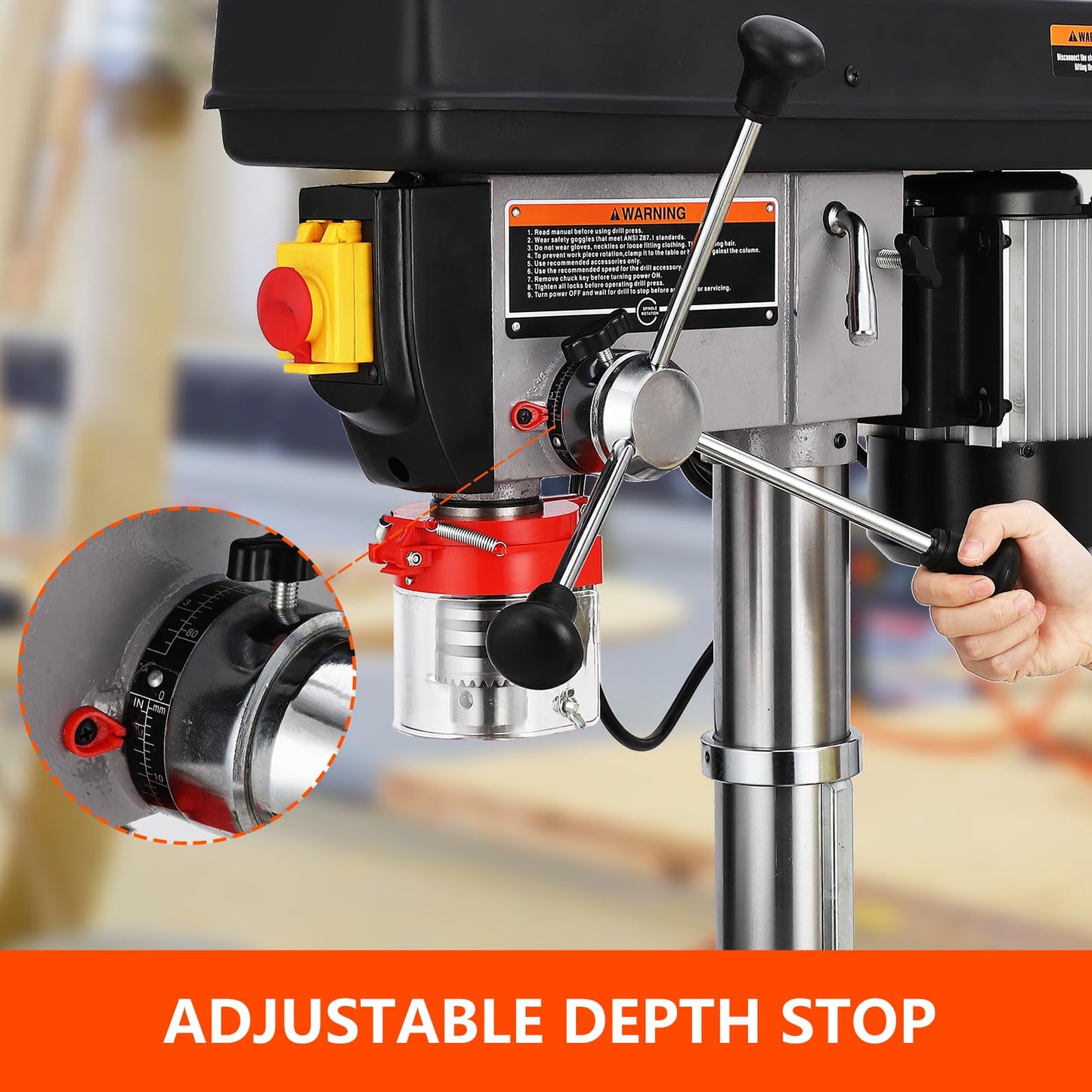 17 in Floor Drill Press, 12 Amp 120V Pure Copper Motor, 200-3630 RPM 16 Variable Speed Cast Iron Bench Drill Press, 0-45° Tilting Worktable, Tabletop Drilling Machine for Wood Metal