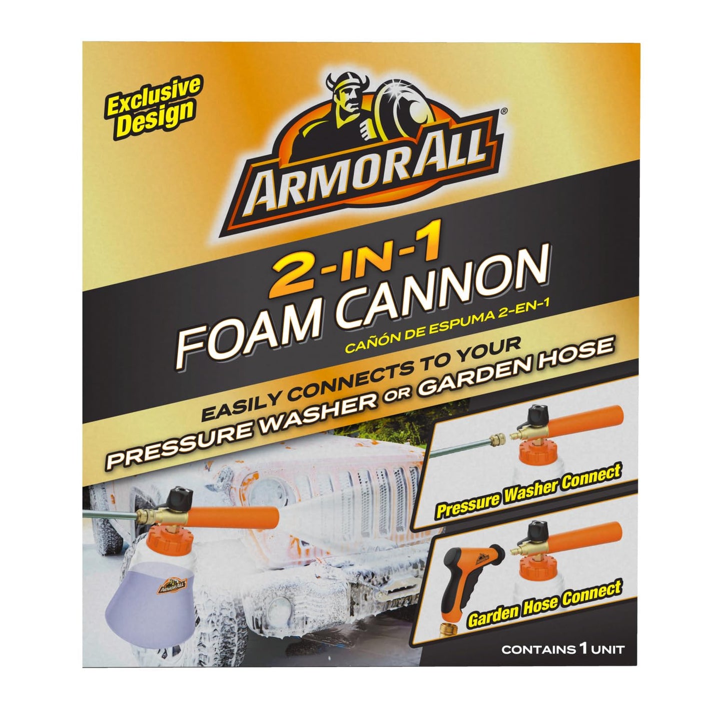 Armor All 2-in-1 Foam Cannon Kit, Car Cleaning Kit Connects to Power Washers and Garden Hoses for Vehicle Cleaning, Includes Foam Cannon, Foam Applicator and Ergonomic Adaptor, 1 count