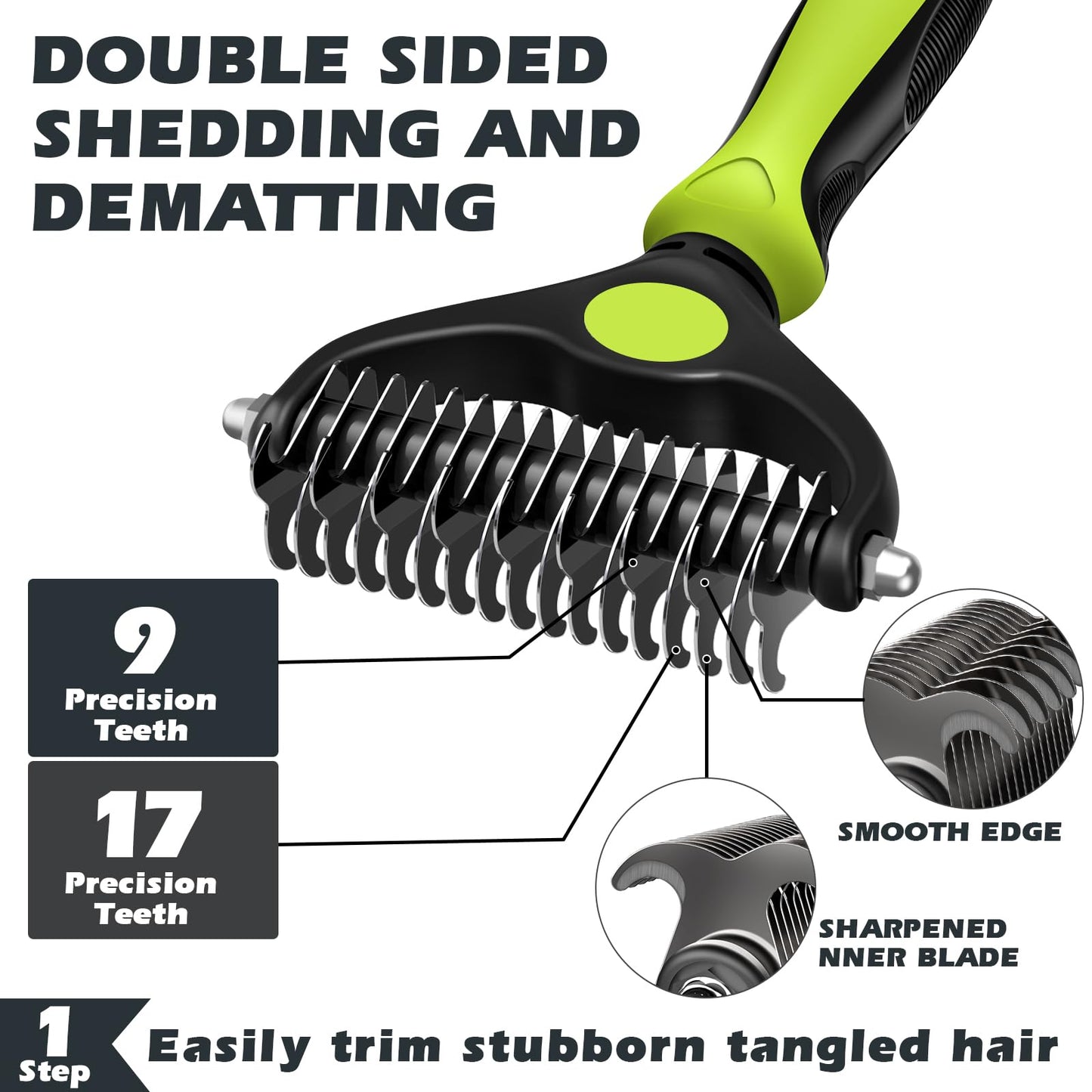 3PCS Self Cleaning Slicker Brush & Pet Grooming Rake & Bath Brush for Dogs,Cats and Horses | Double-Sided Dematting Comb & Skin Friendly Deshedding Grooming Tool | Premium Pet Supplies(Green Black)