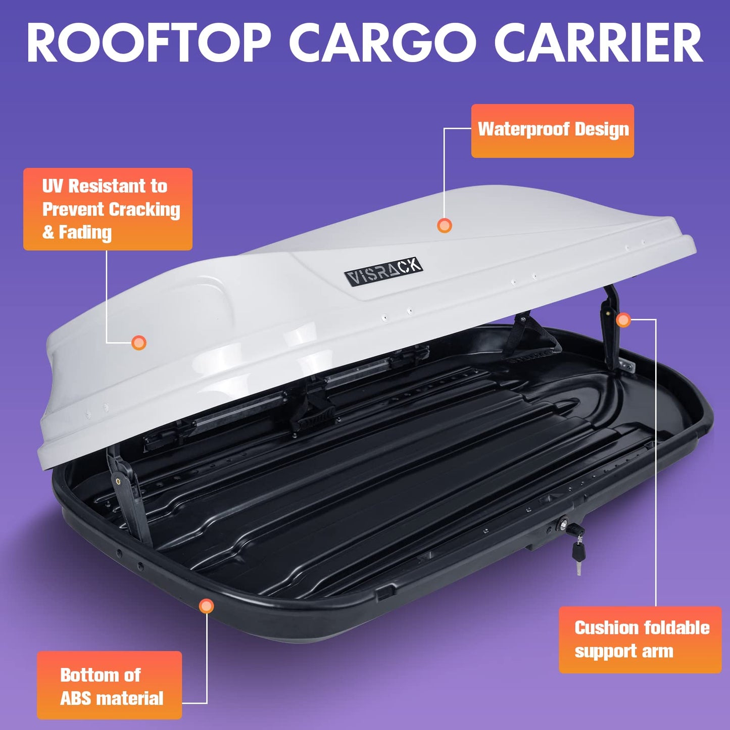 Large Rooftop Cargo Carrier with Roof Box, Heavy Duty Weatherproof Hard Shell Roof, 14 Cubic Feet Rooftop Cargo Box, White