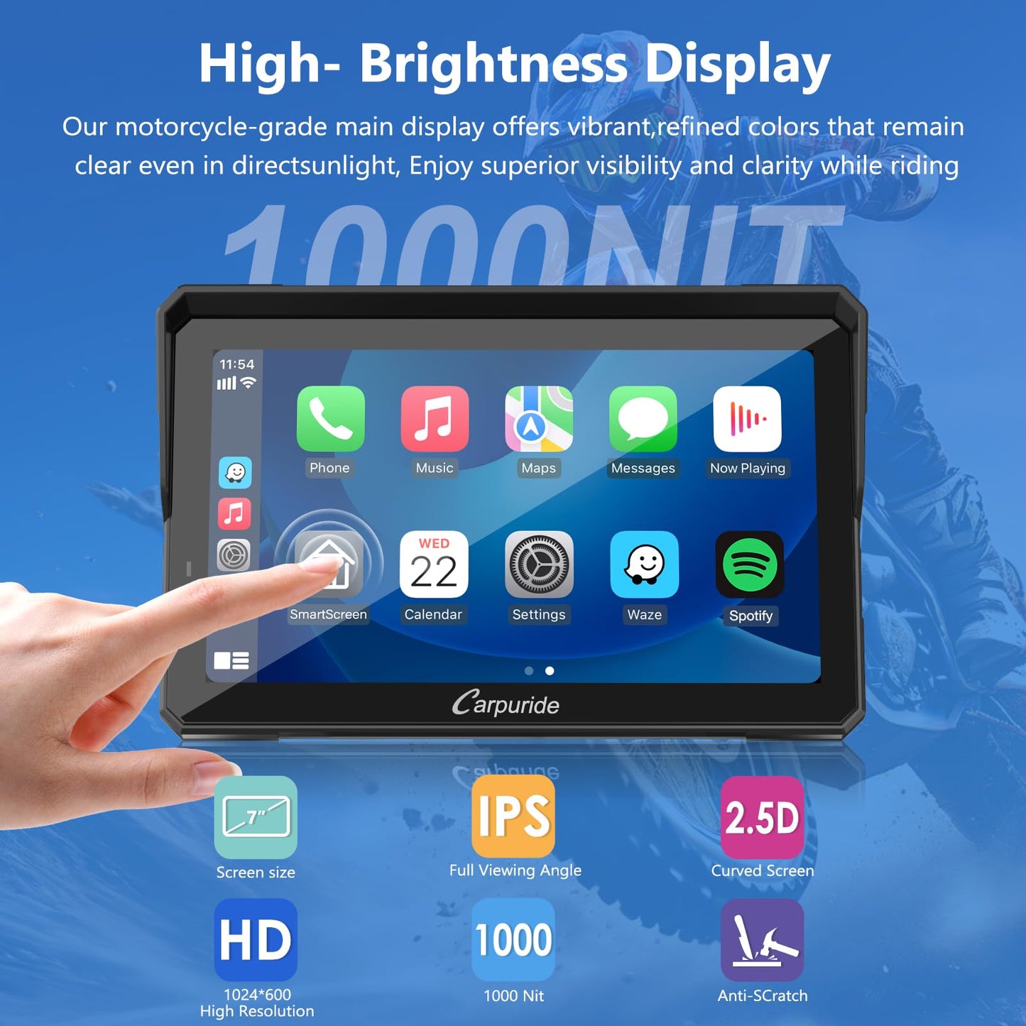 2025 CARPURIDE W702BS PRO for BMW Motorcycle CarPlay & Android Auto Dual Bluetooth, 7" Waterproof GPS Navigation Screen, Data Reading, Native Wonder, TPMS, Light Sensor, Music Sharing, Intercom,16-Pin