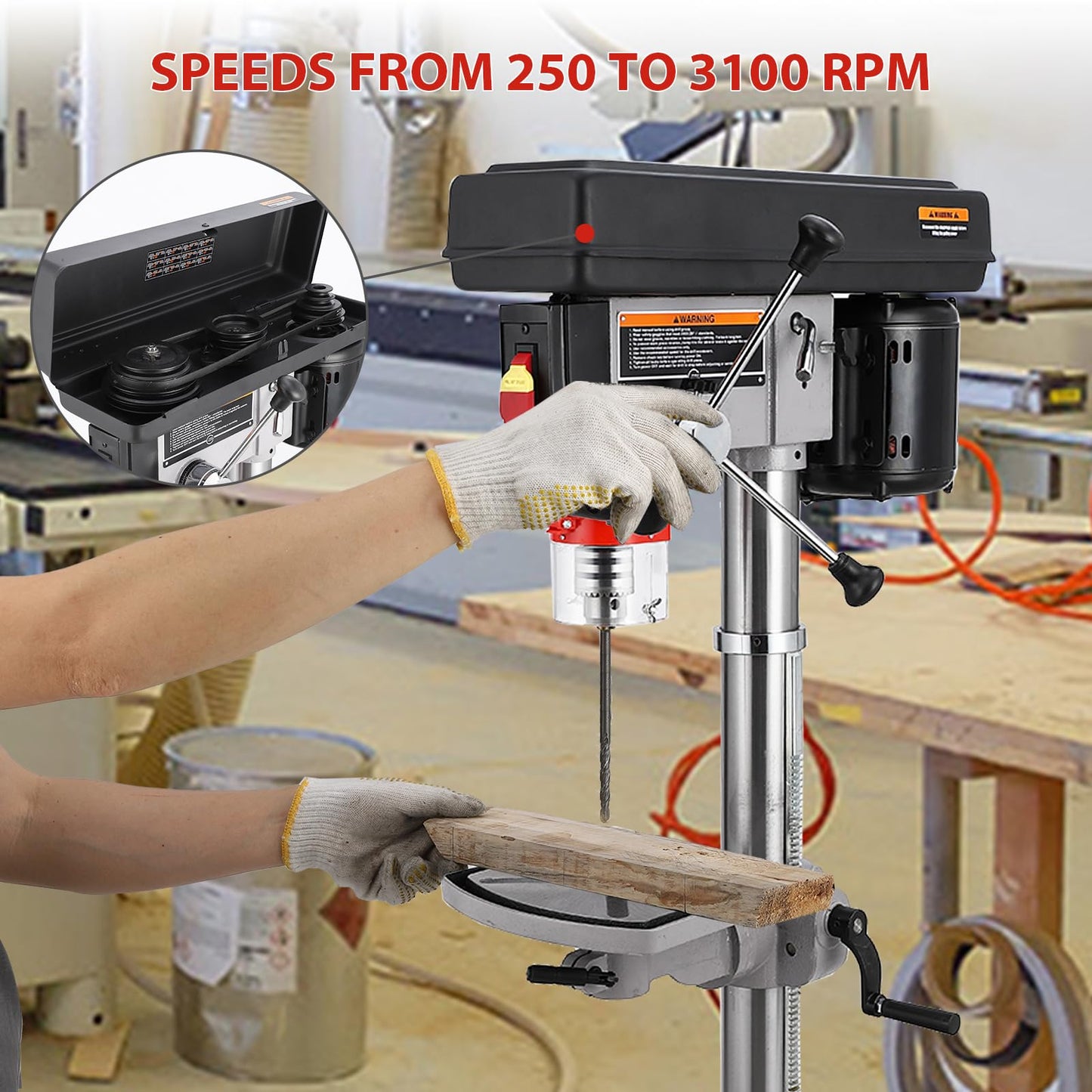 13 in Benchtop Drill Press, 7.5 Amp 120V, 288-3084 RPM Variable Speed Cast Iron Bench Drill Press, 0-45°Tilting Worktable, Tabletop Drilling Machine for Wood Metal