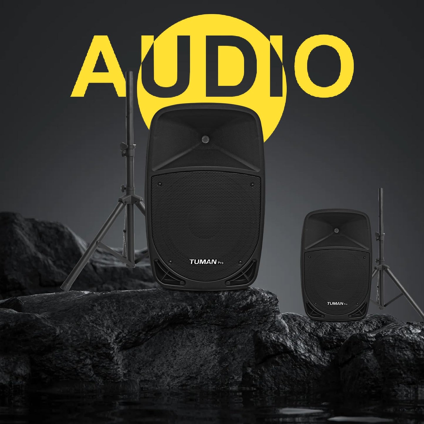 12inch PA Speaker System, 1000W High Powered Bluetooth Compatible Active + Passive Pair Outdoor Sound Speakers, Outdoor Karaoke Machine,FM Radio, Remote Control, 2 Speaker Stand, Supports SD Card/USB