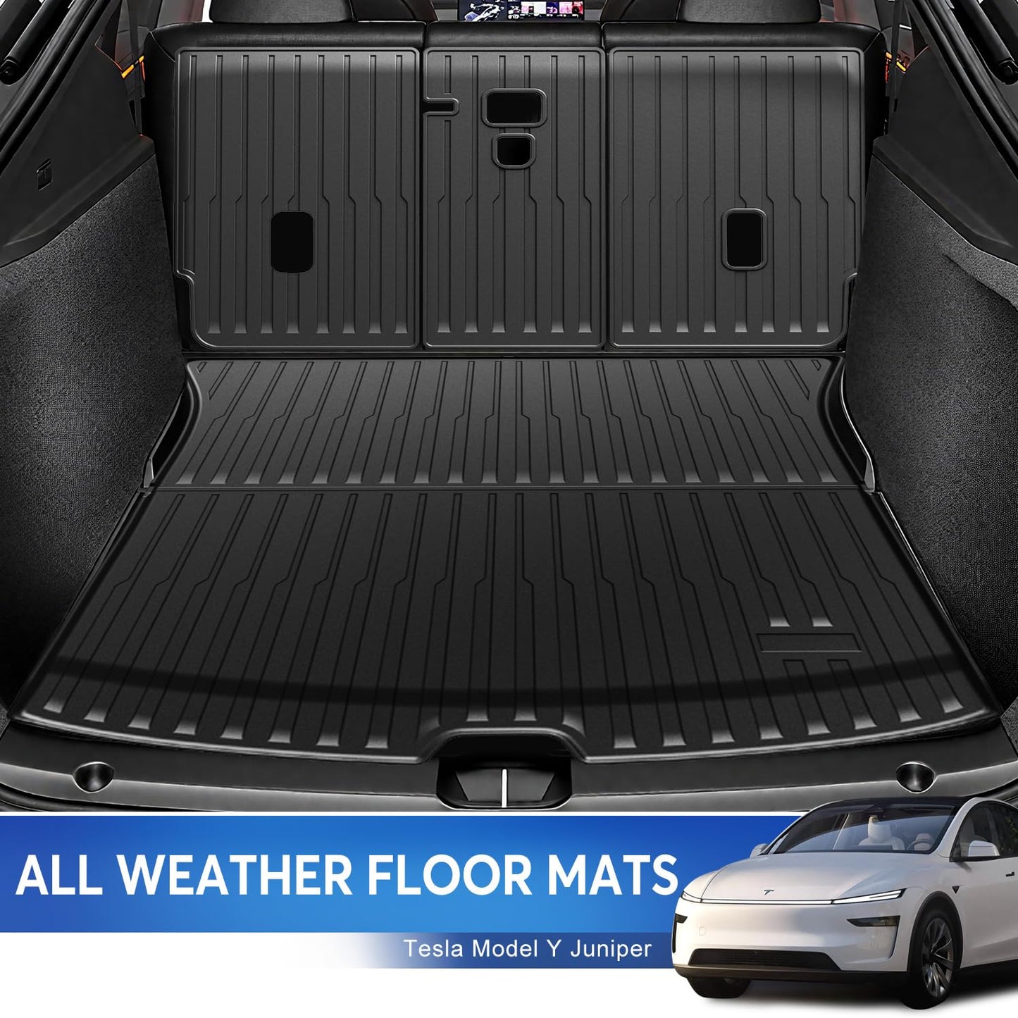 10PCS All-Weather Floor Mats for Tesla Model Y Juniper 2025 2026 Accessories, TPE Waterproof Non-Slip Custom Fit Liners for Front Rear & Trunk