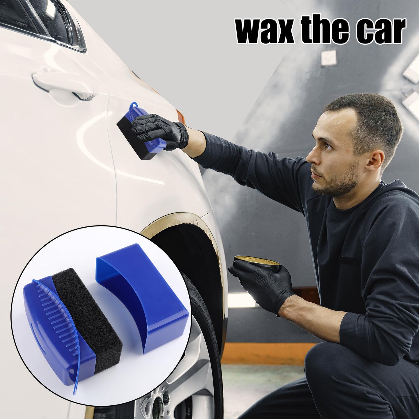 2 PCS Tire Shine Applicator Pad, Reusable Tire Dressing Applicator, Tire Sponges Applicator Pads with Lid, Tire Foam Applicator Sponges Contour Tire Wheel Shine Car Cleaning