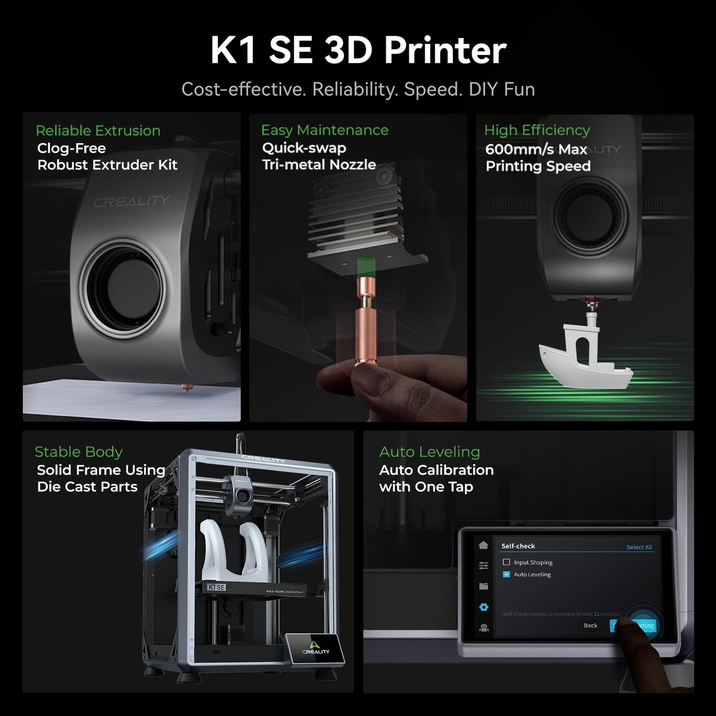 Creality K1 SE 3D Printer, 600mm/s High-Speed Hands-Free Auto Leveling Flagship-Level Direct Extruder Quick-swap Tri-Metal Nozzle K1 Upgrade 3D Printer, Print Size 250x220x220mm