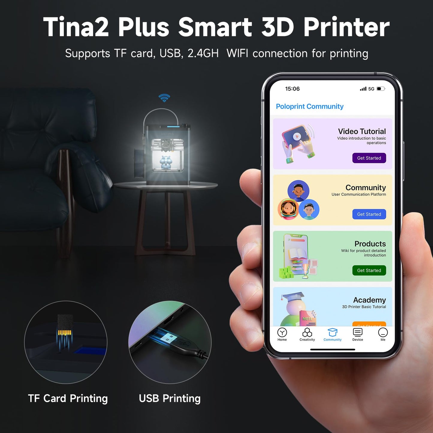 3D Printers TINA2 Plus V2, 250mm/s High Speed Auto Leveling FDM Mini 3D Printer with Spring Steel Platform, Fully Assembled 3D Printer for Kids and Beginners with WiFi High Precision 3D Printers