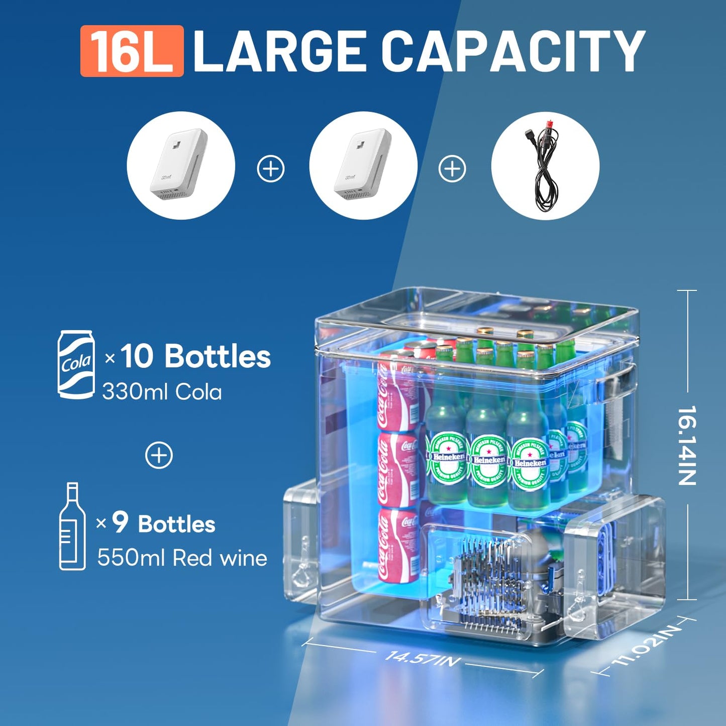 LiTHELi Frozen Pack 12V Car Refrigerator & Portable Electric Cooler, 20L/21QT with 2 U20 Batteries, -4~68℉ Travel Fridge Freezer for Camping, Road Trips, RV, Boat & Beach (Backpack Design)