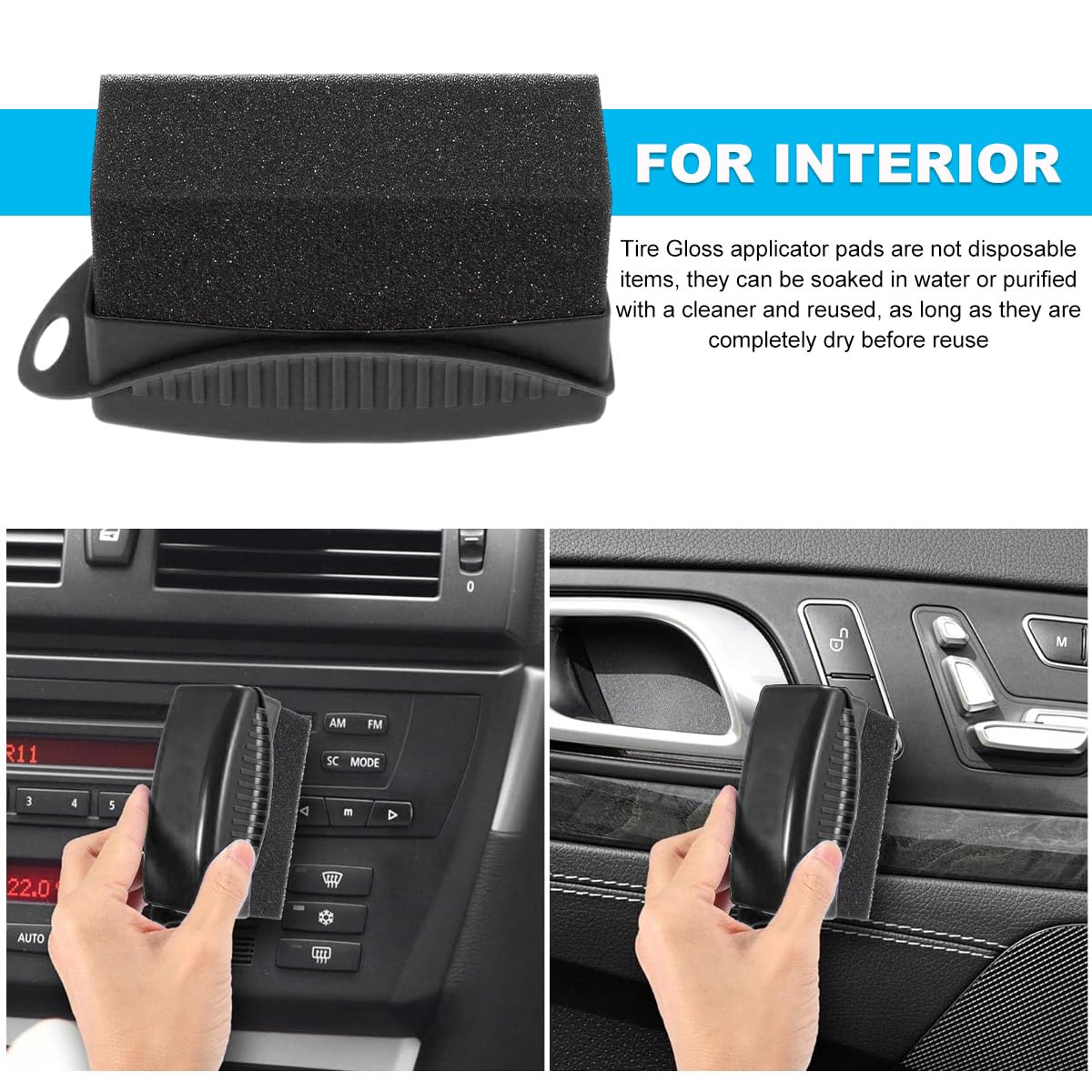 Yourkar 2 PCS Tire Shine Applicator, Flat Dressing Waxing Sponge Pads With Lid Cover, Reusable Polishing Cleaning Foam Applicators With Rectangular Box, Car Accessories (Black)
