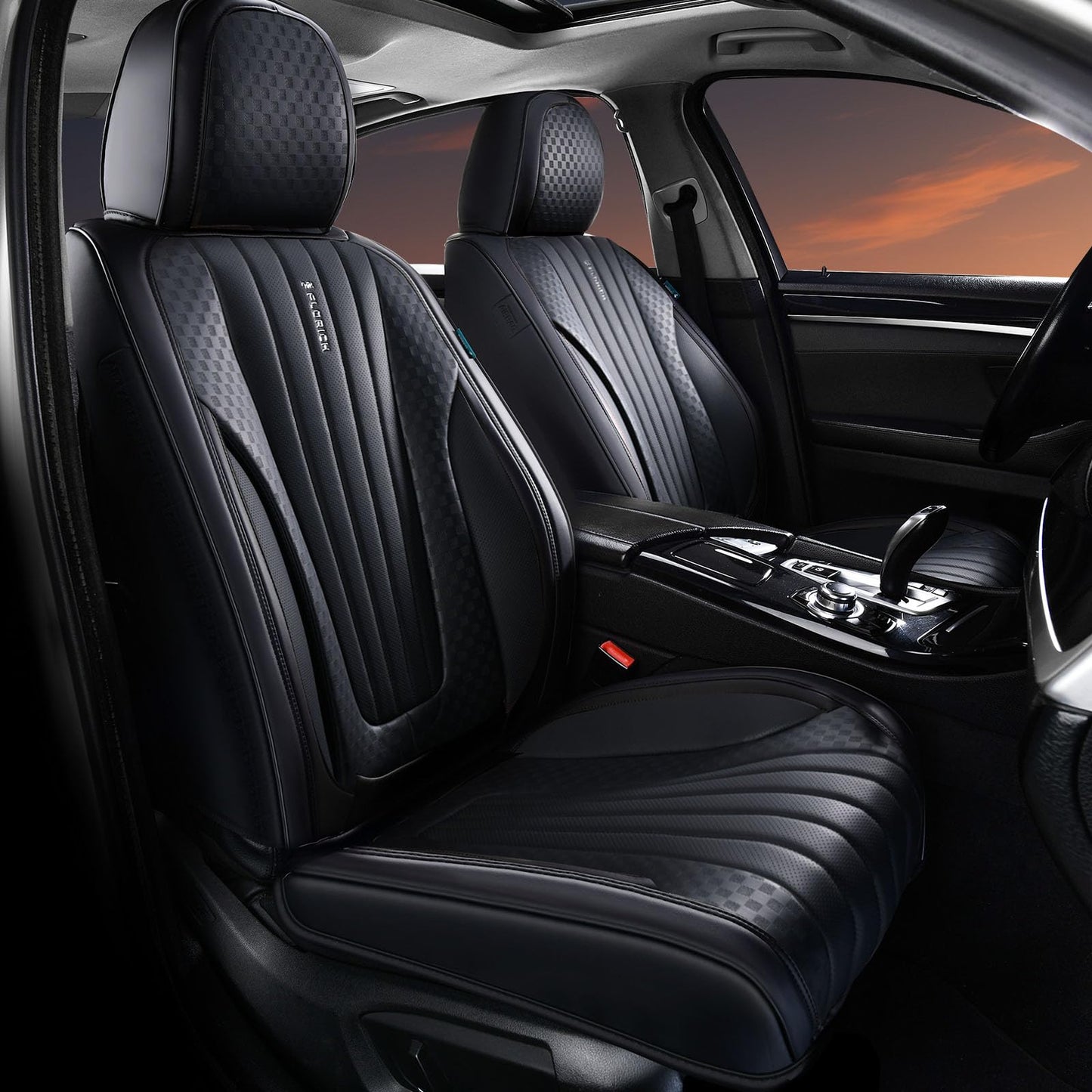 FLORICH Car Seat Covers, Premium Leatherette Car Seat Cushions Full Set, Black Seat Covers for Cars Front Seats and Back, Automotive Seat Protectors Universal Fit for Most Sedans Cars SUV Trucks