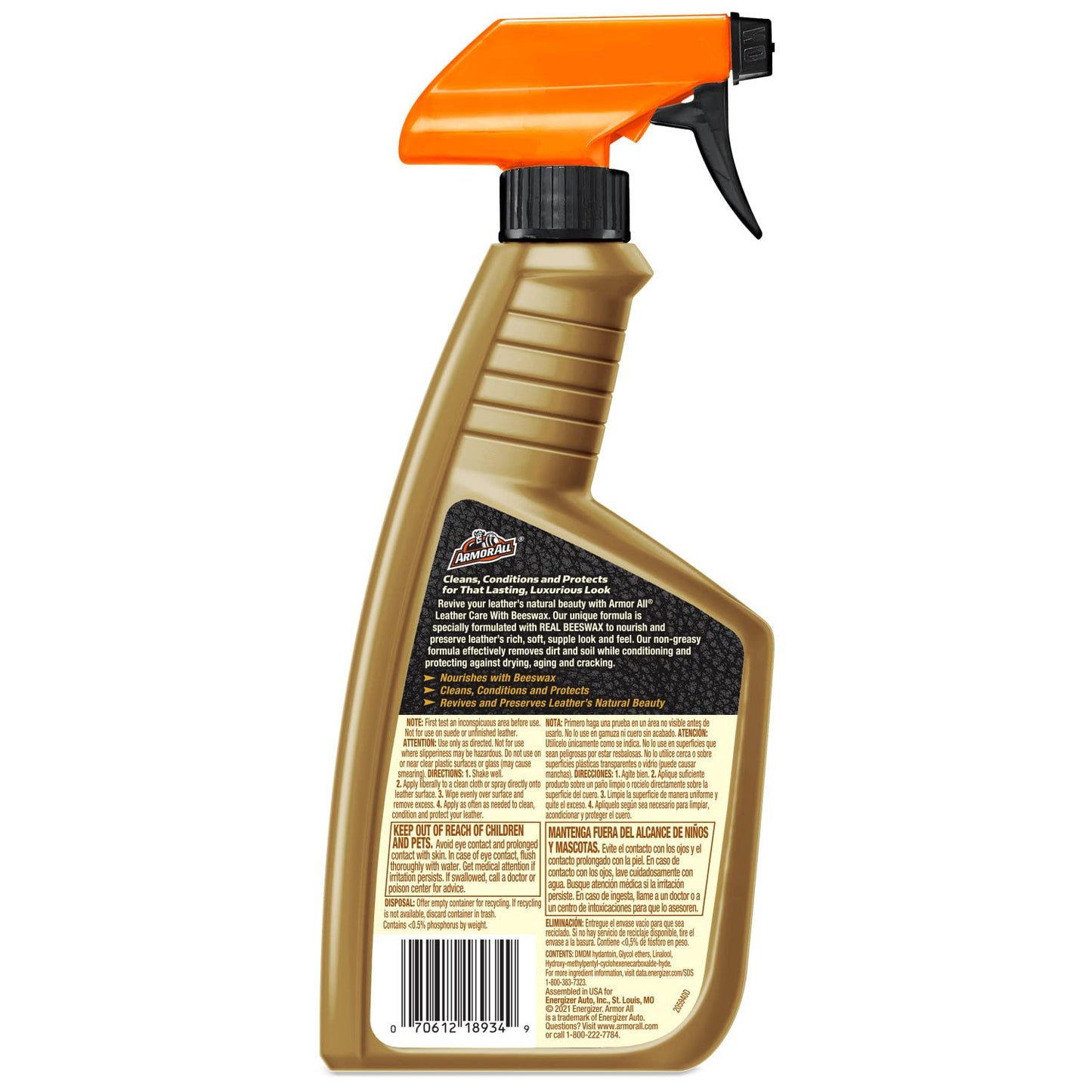 Armor All Car Leather Cleaner Spray, Beeswax Leather Care Spray for Cars, Trucks, Motorcycles, 16 Oz Each