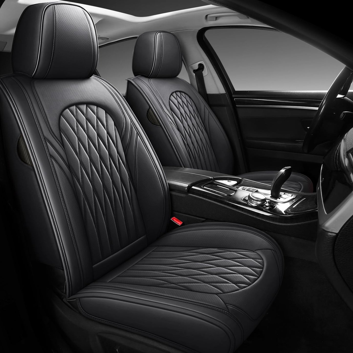 WELLDO Car Seat Covers Full Set, Leather Seat Covers for Cars, Car Seat Protector Waterproof, Non-Slip Car Interior Covers Full Set Universal Automotive Seat Covers for Most Cars SUVs, Black