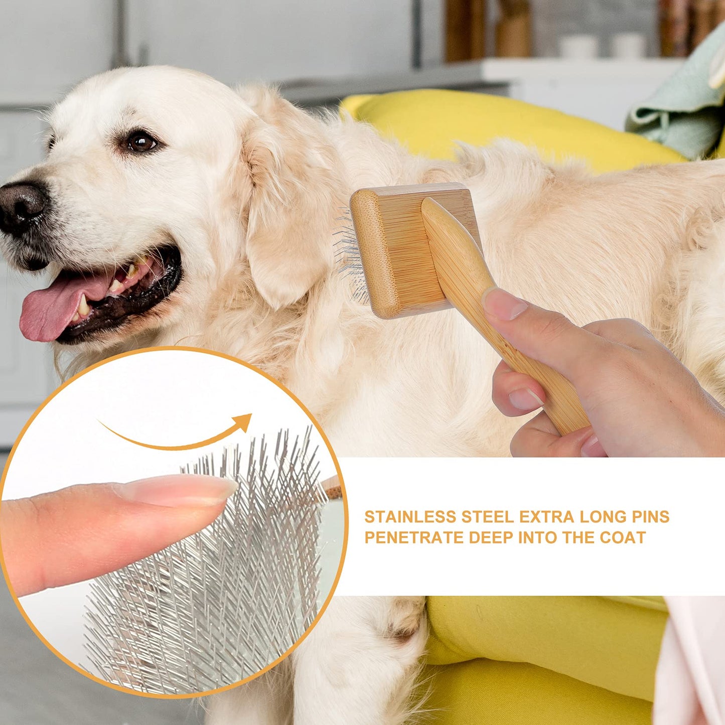 Muse&Iris Dog & Cat brush, Pet Slicker Brush with Bamboo Handle for Large Medium & Short Hair Elegant Grooming Comb for Removing Shedding, Tangles and Dirt