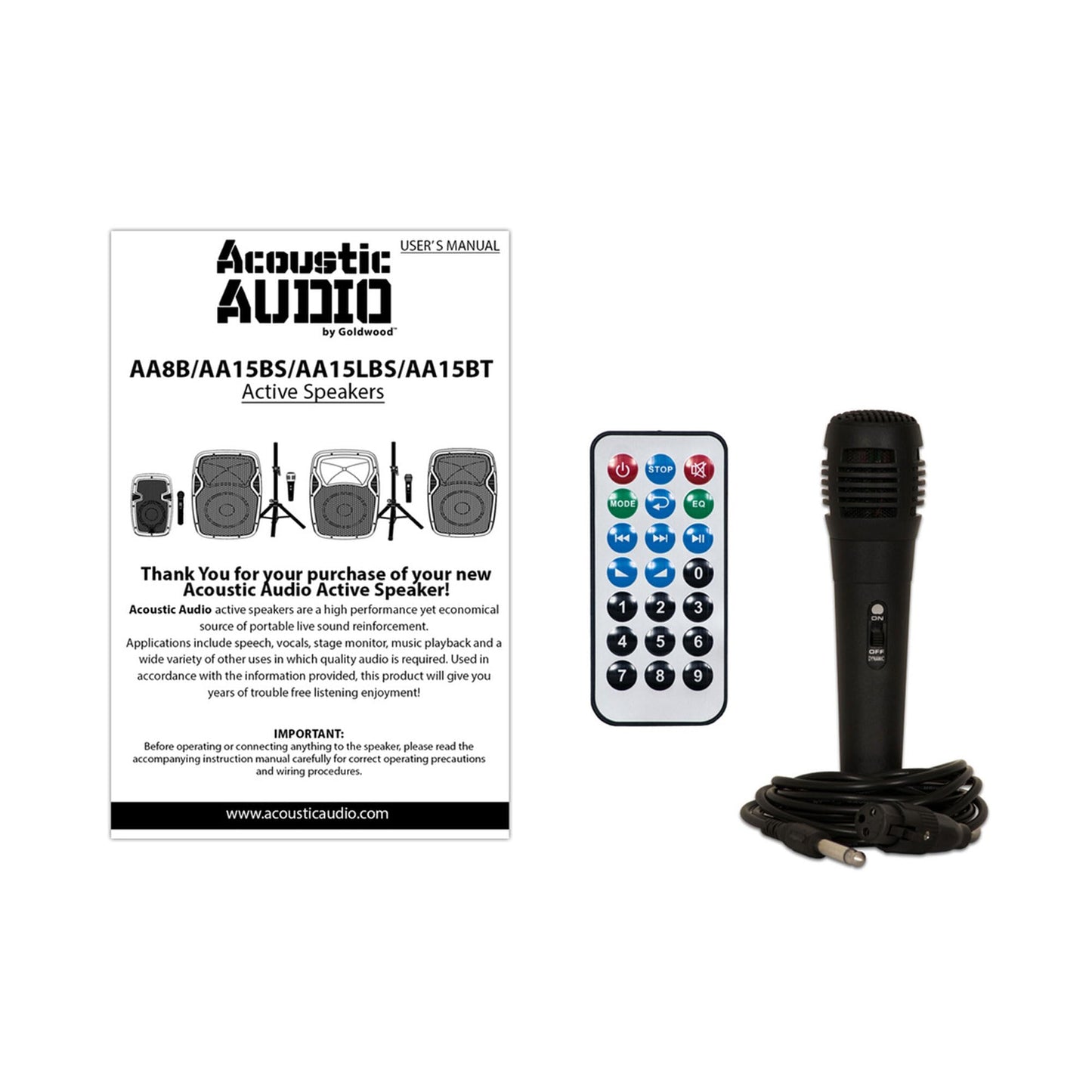 Acoustic Audio by Goldwood 1000W Bluetooth Speaker w/ Flashing LED, Large Plug-In PA System w/ Stand, Mic, & Remote for Karaoke, DJ, or Tailgate Party