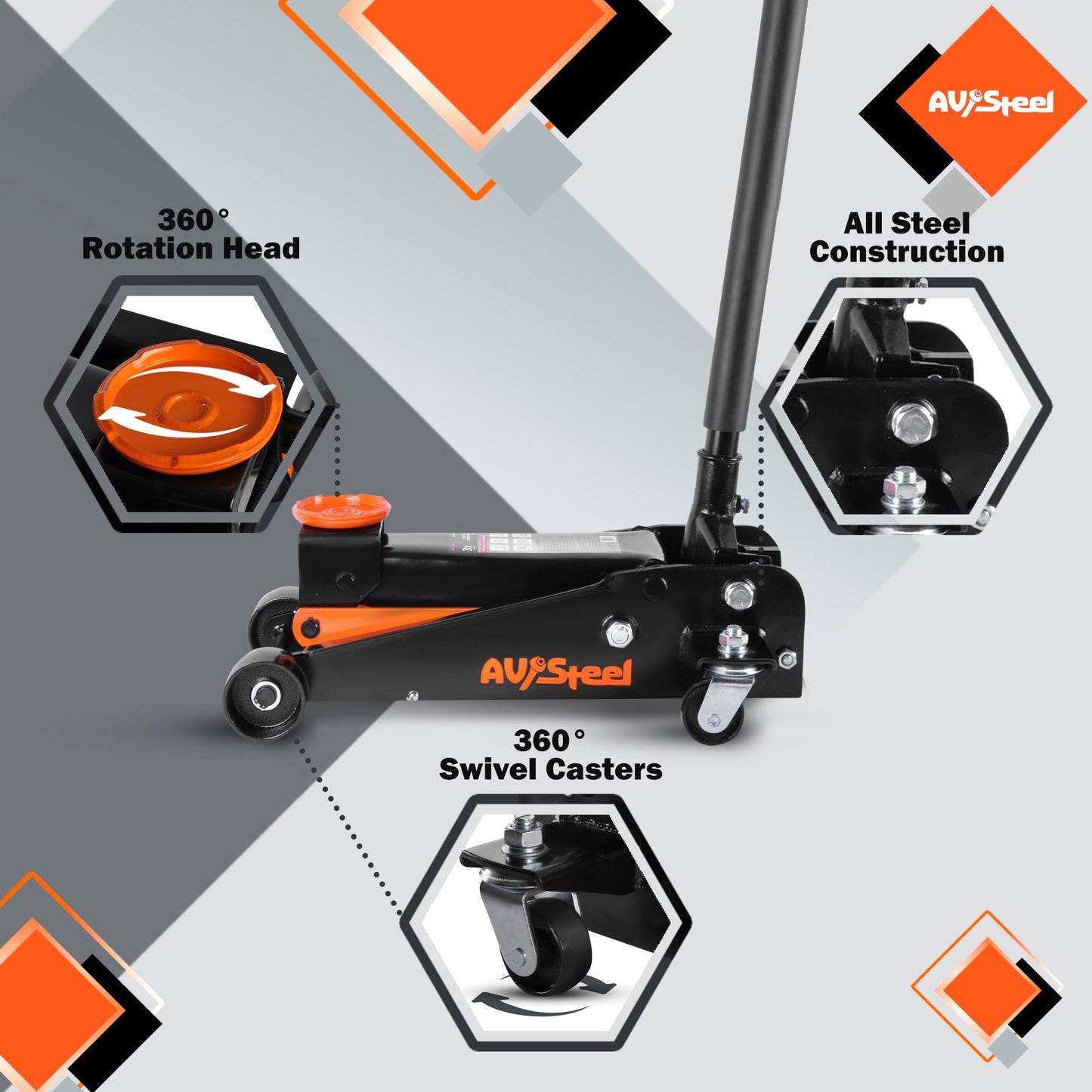 AV Steel 3 Ton Floor Jack (6600 lbs), Heavy Duty Hydraulic Jack for Car, Heavy-Duty Floor Jack with Single Piston Pump, Quick Lift Car Jack 3 ton with Lifting Range 5.5'' to 18.5''