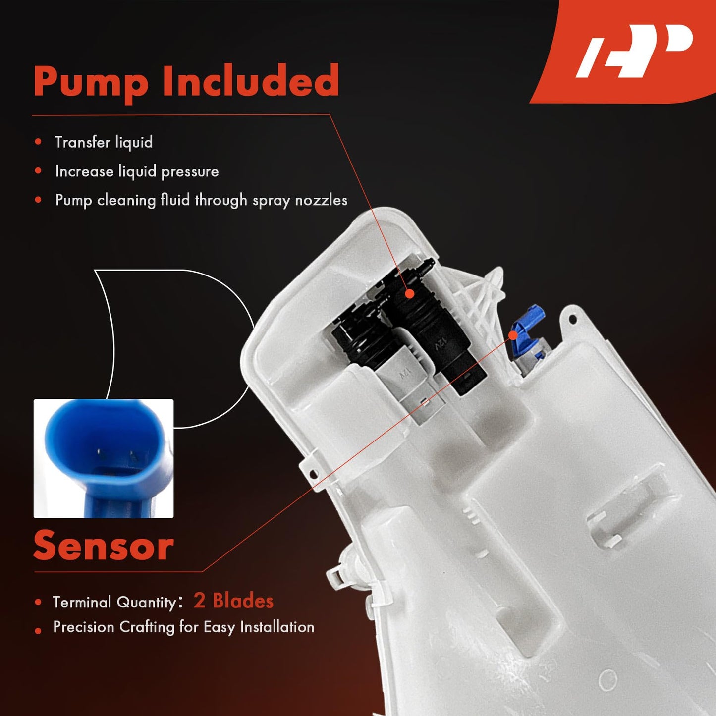 A-Premium Windshield Washer Reservoir Compatible with Select BMW Model -323i, 325i, 328i, 335i, 335d, 335i xDrive, 328xi, 128i, with (Washer Pump/Cap/Fluid Level Sensor/Filler Neck/Hose/Bracket)