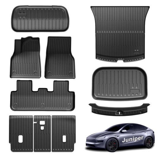 10PCS All-Weather Floor Mats for Tesla Model Y Juniper 2025 2026 Accessories, TPE Waterproof Non-Slip Custom Fit Liners for Front Rear & Trunk