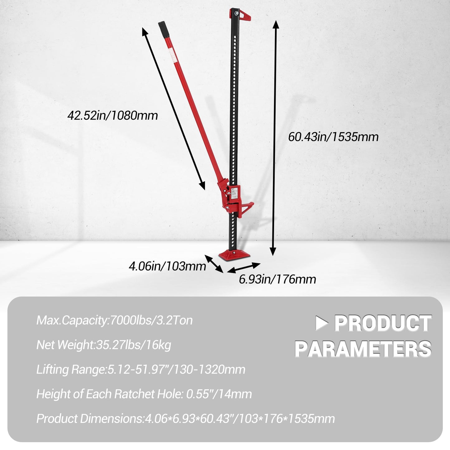 3 Ton Farm Jack, Heavy Duty 6600 Lb Capacity Ratchet Off-Road Multi-Purpose Jack for ATVs, Utility Vehicles, Off-Road Vehicles, Tractors, Trucks