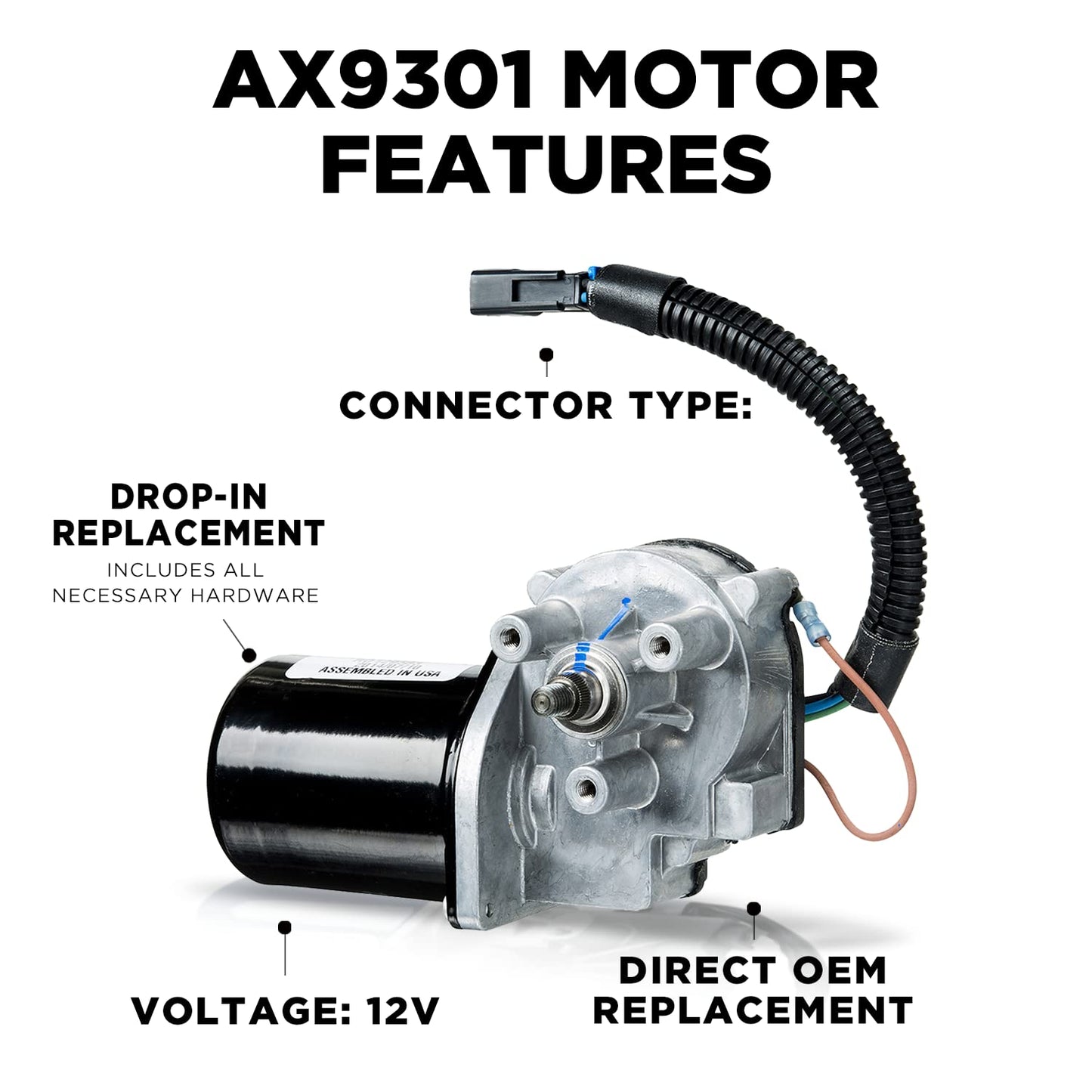 AutoTex Windshield-Wiper Motor for Trucks - Replacement for International Navistar 4000's Series Wiper Blade Motors - Oscillating Motor Crosses with Wexco and International 3539699C91-12V